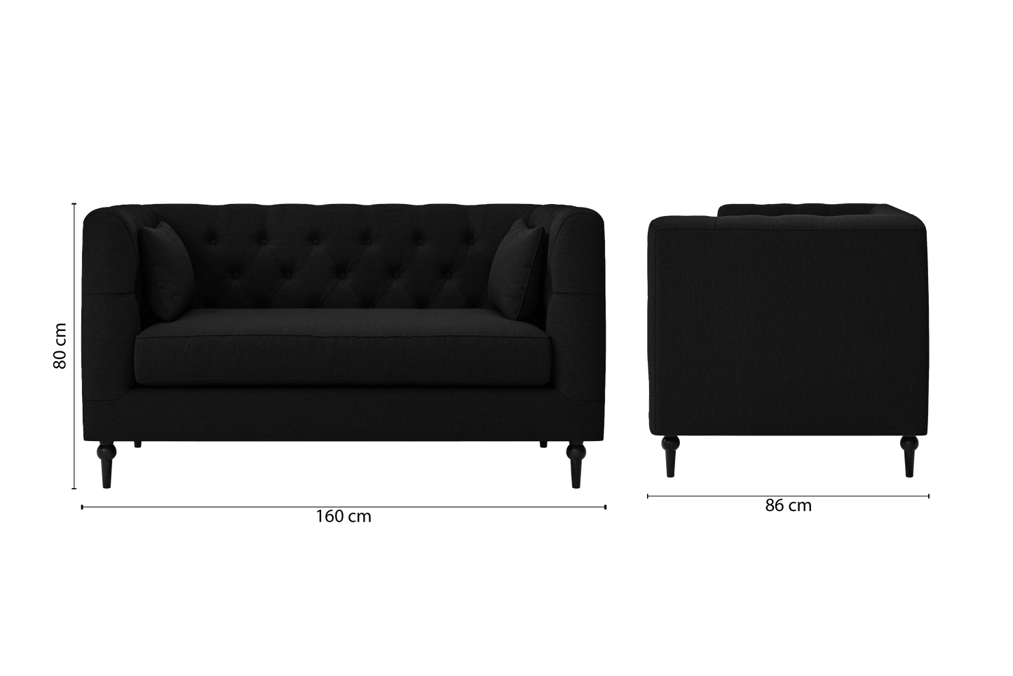 Sanremo 2 Seater Sofa Black Linen Fabric