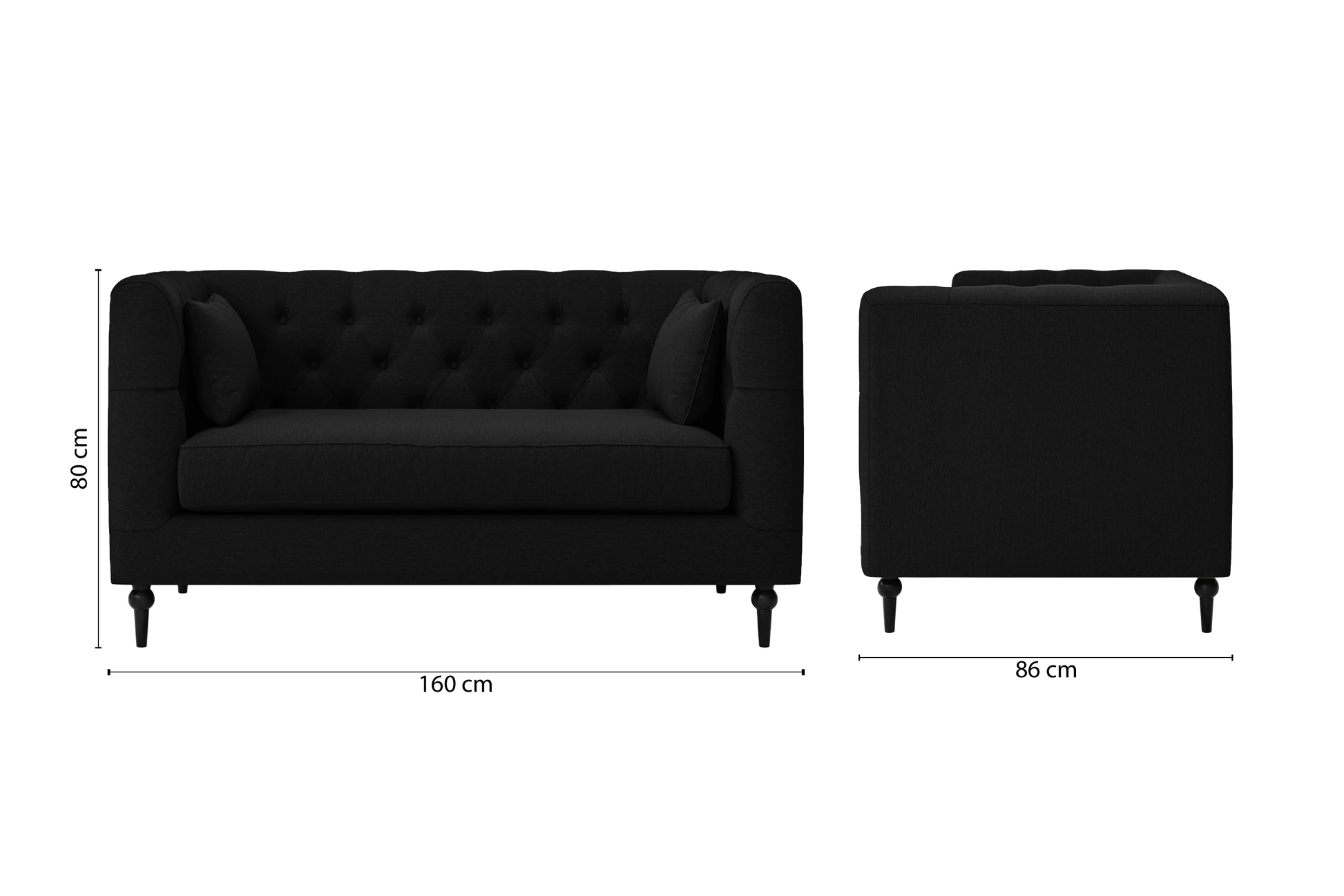 Sanremo 2 Seater Sofa Black Linen Fabric