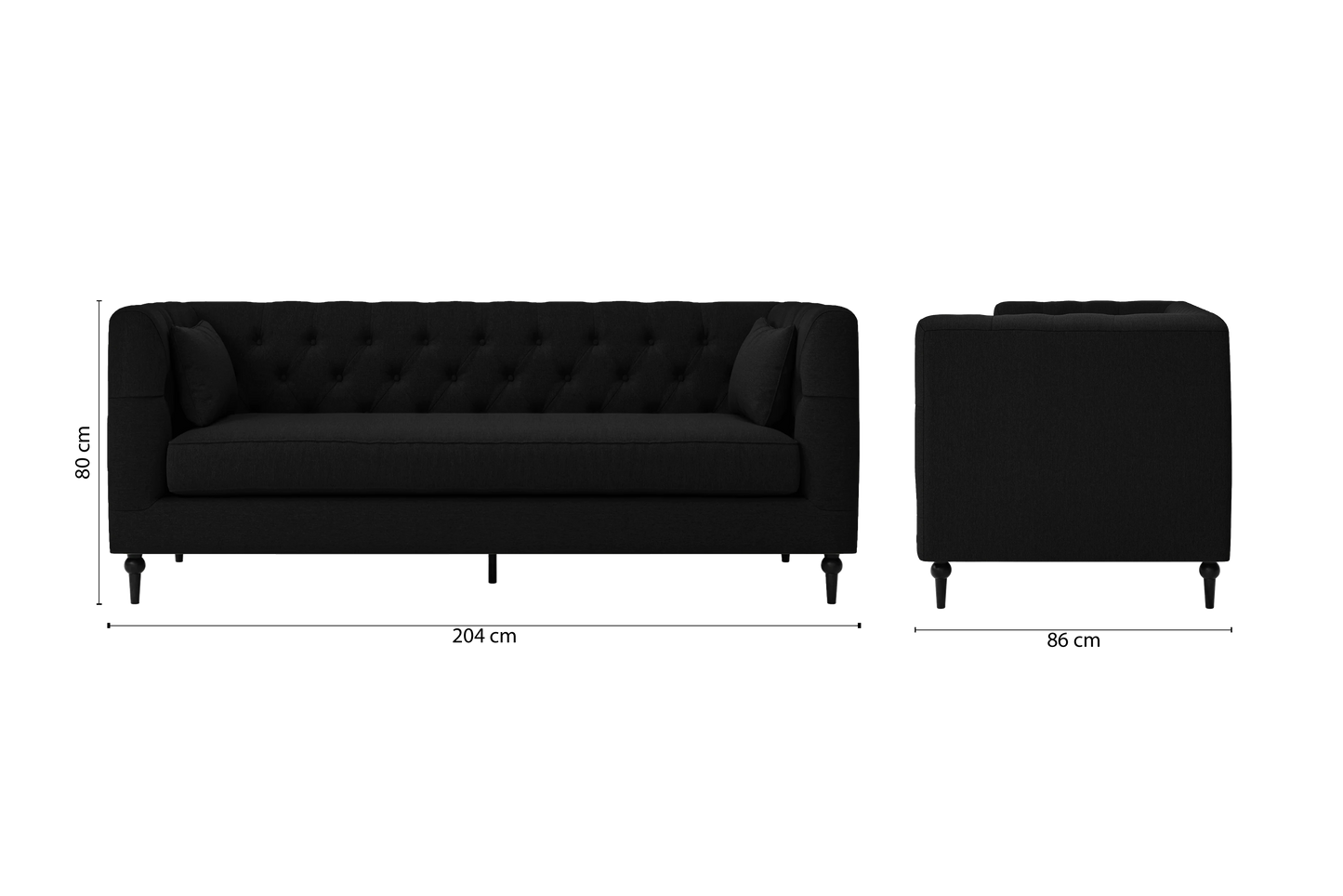 Sanremo 3 Seater Sofa Black Linen Fabric