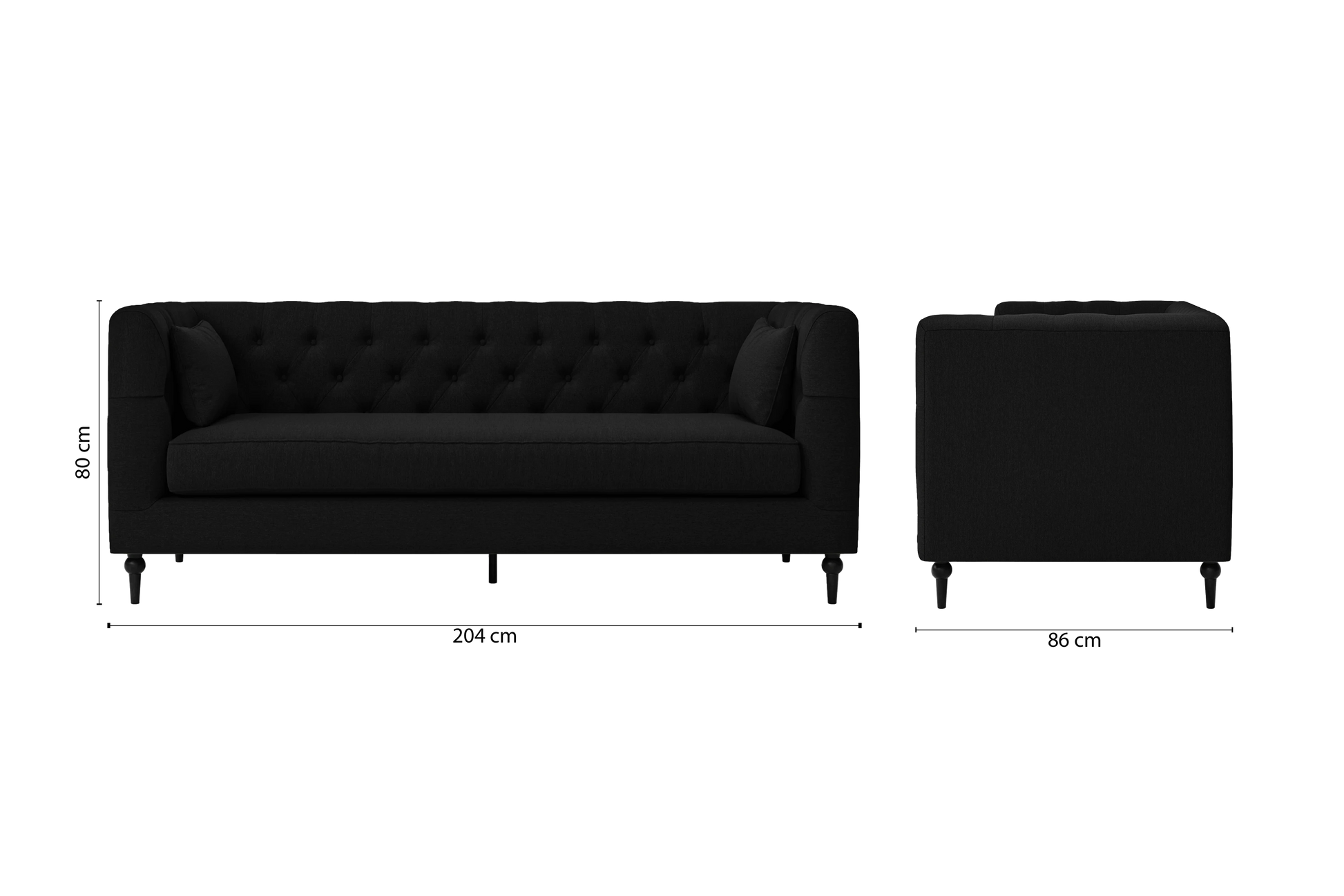 Sanremo 3 Seater Sofa Black Linen Fabric