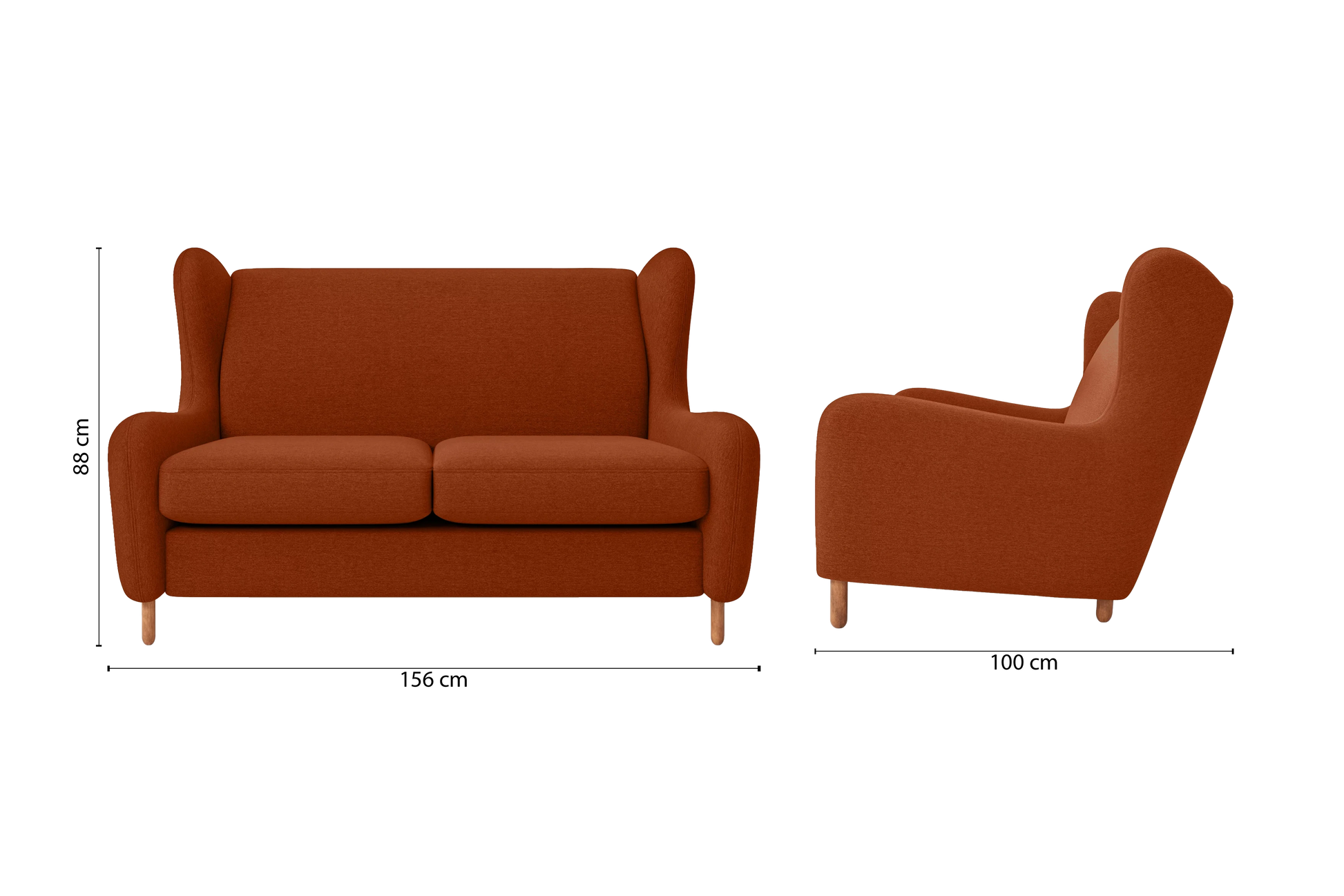 Sassari 2 Seater Sofa Orange Linen Fabric