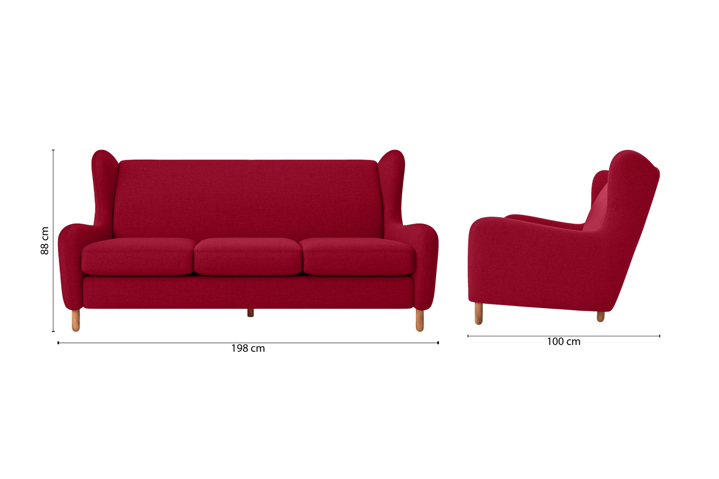 Sassari 3 Seater Sofa Red Linen Fabric