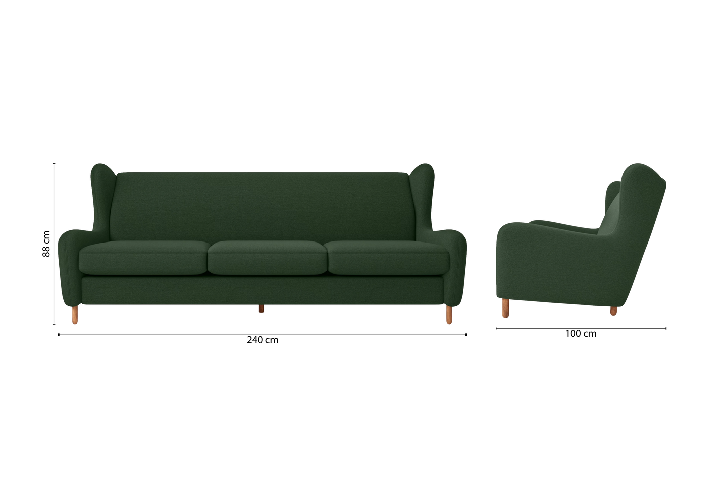 Sassari 4 Seater Sofa Forest Green Linen Fabric