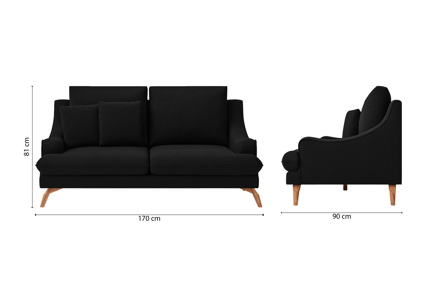 Savona 2 Seater Sofa Black Linen Fabric