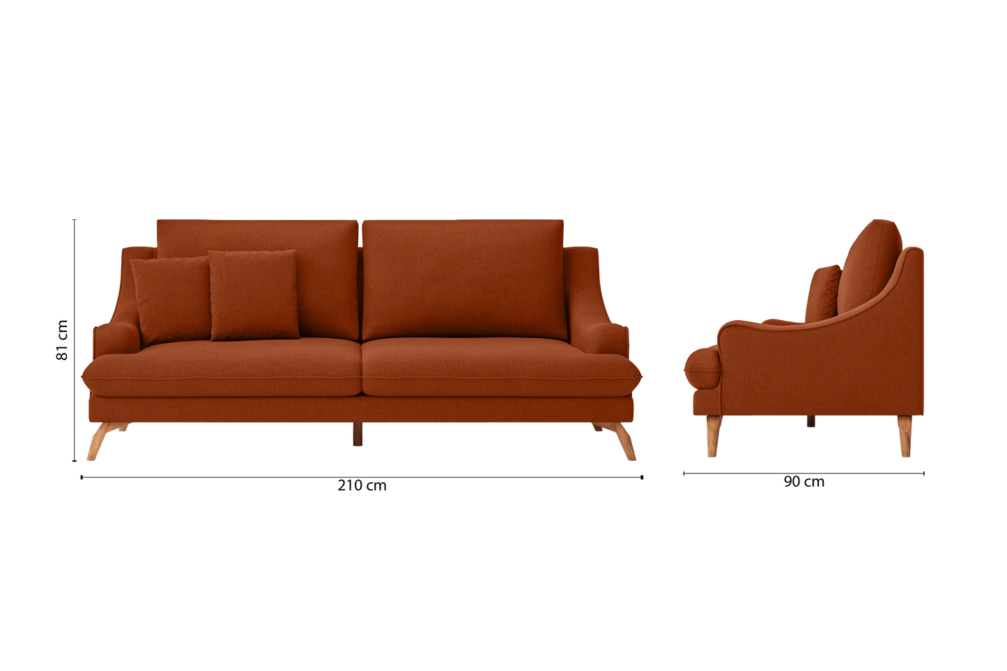 Savona 3 Seater Sofa Orange Linen Fabric