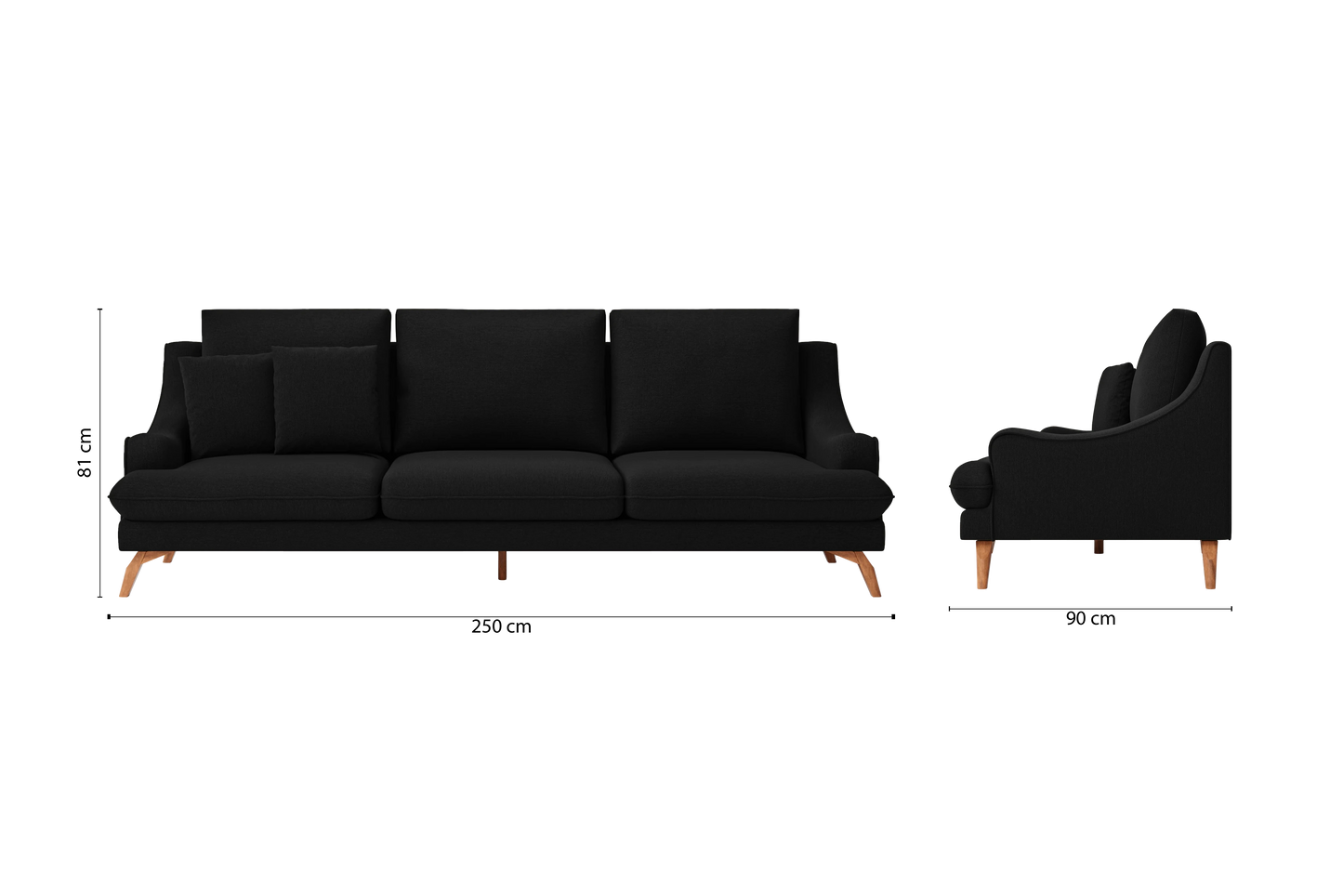 Savona 4 Seater Sofa Black Linen Fabric