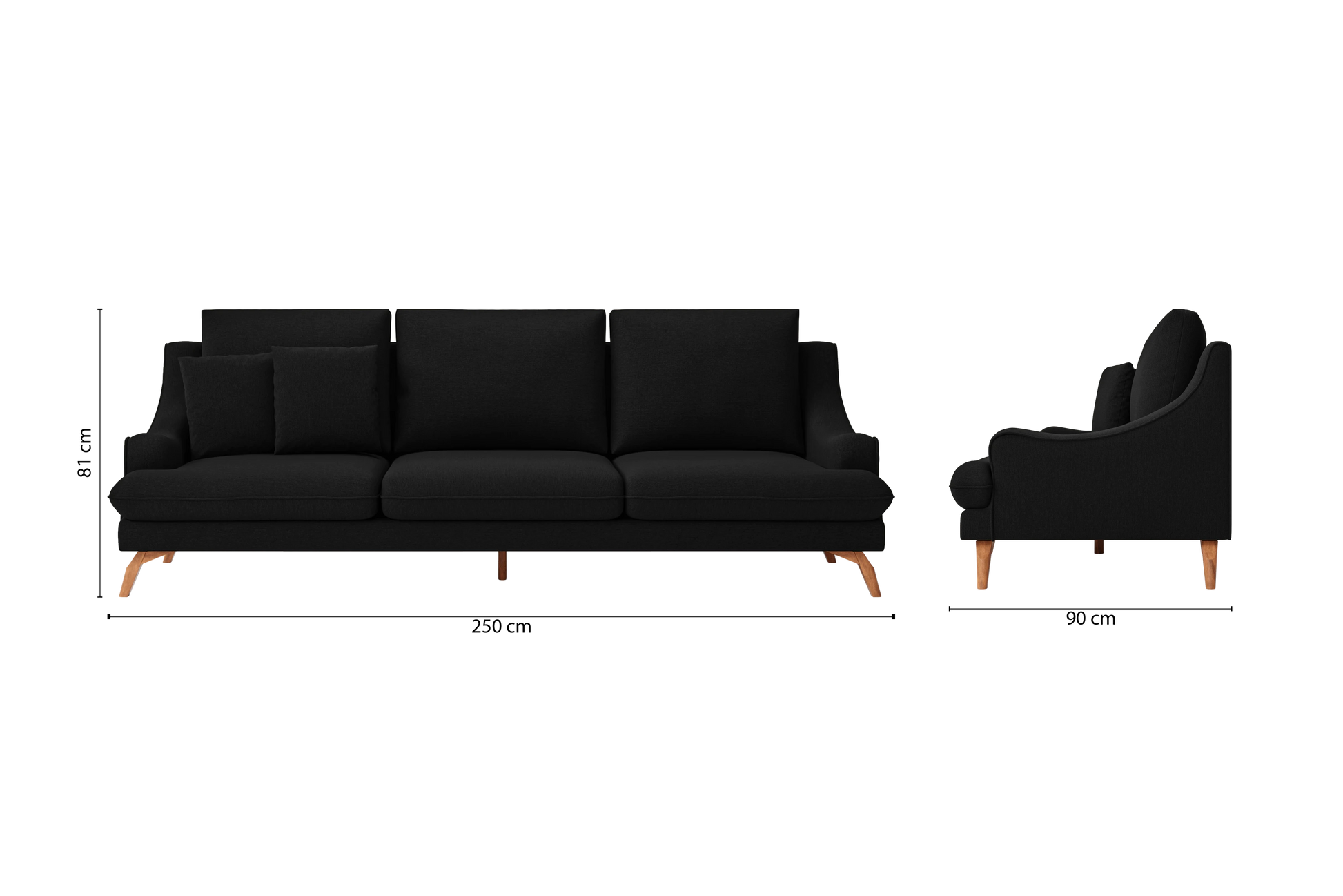 Savona 4 Seater Sofa Black Linen Fabric