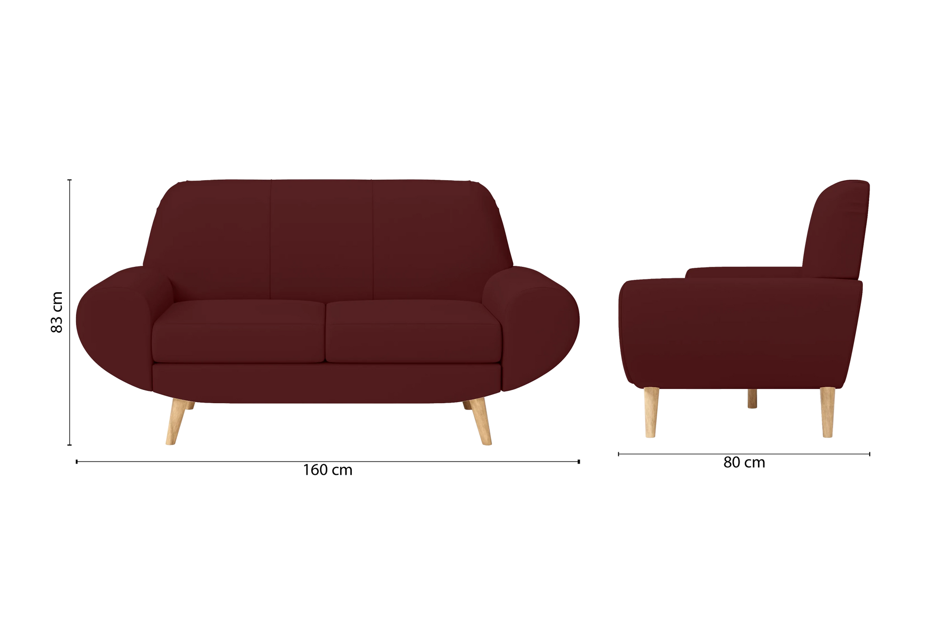 Serina 2 Seater Sofa Red Leather