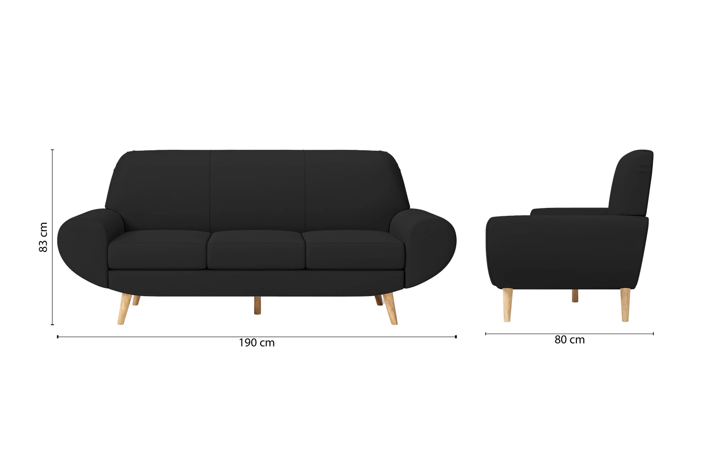 Serina 3 Seater Sofa Black Leather