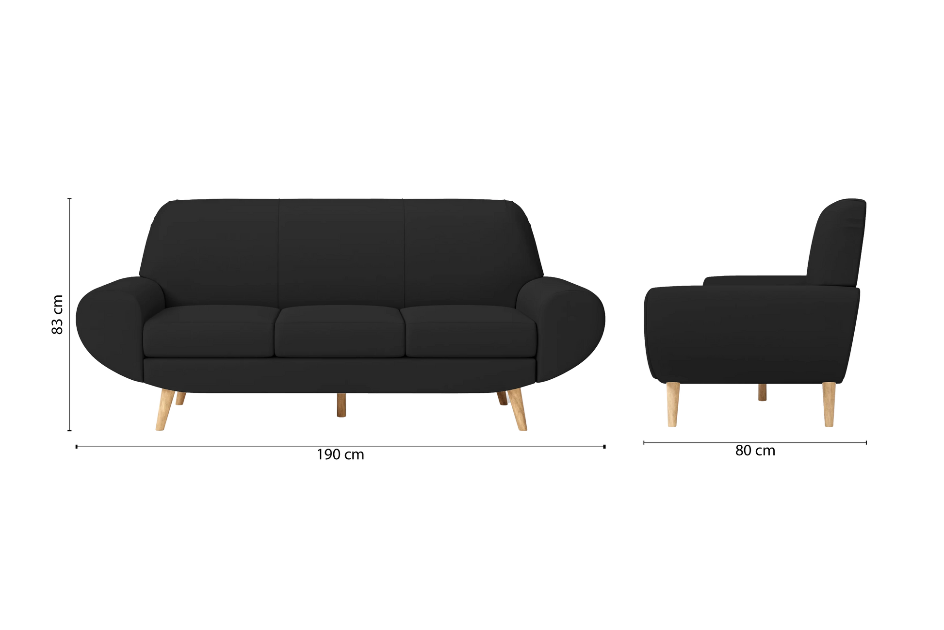 Serina 3 Seater Sofa Black Leather