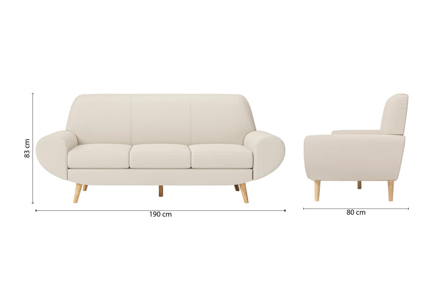 Serina 3 Seater Sofa Cream Leather