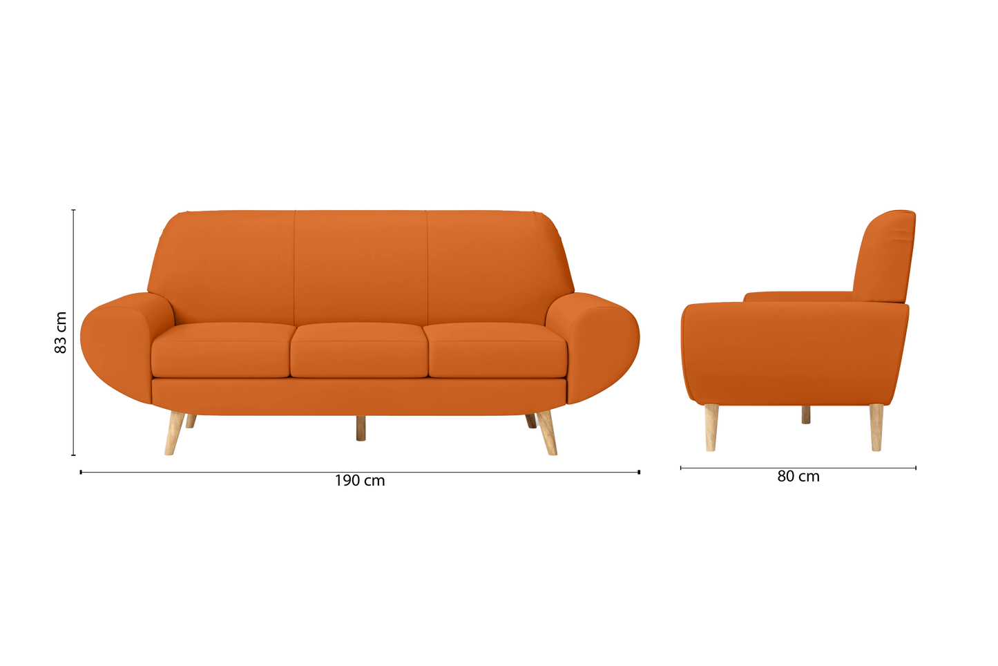 Serina 3 Seater Sofa Orange Leather