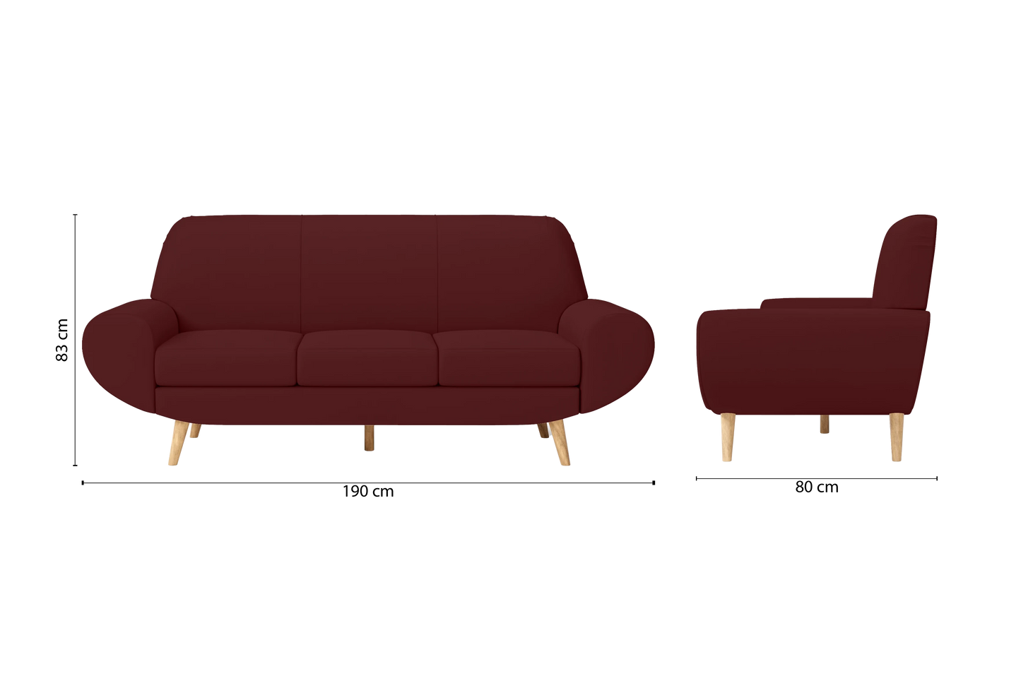 Serina 3 Seater Sofa Red Leather