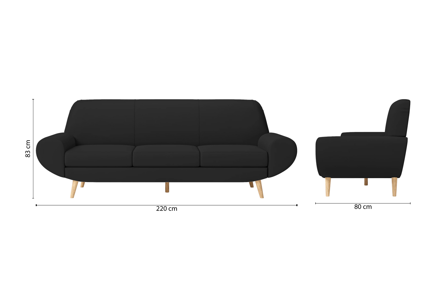 Serina 4 Seater Sofa Black Leather