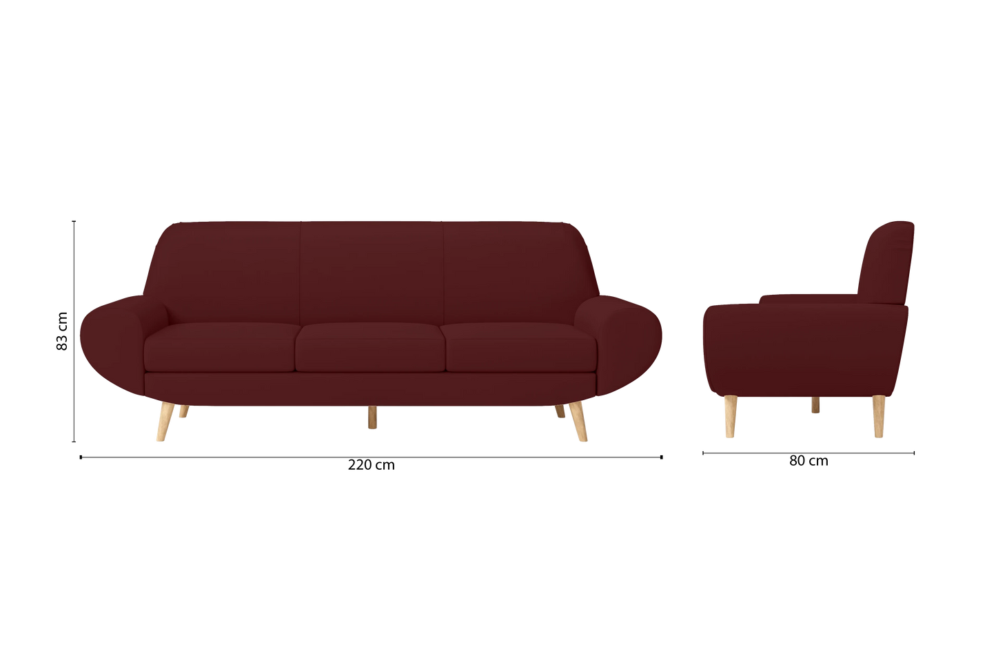 Serina 4 Seater Sofa Red Leather