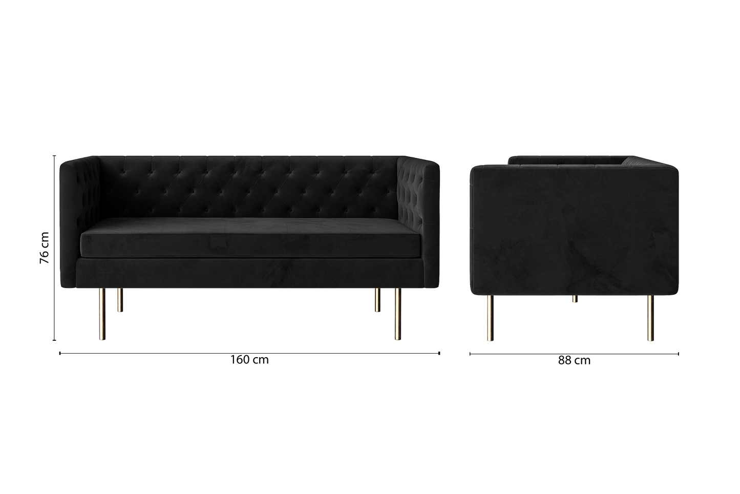 Spezia 2 Seater Sofa Black Velvet