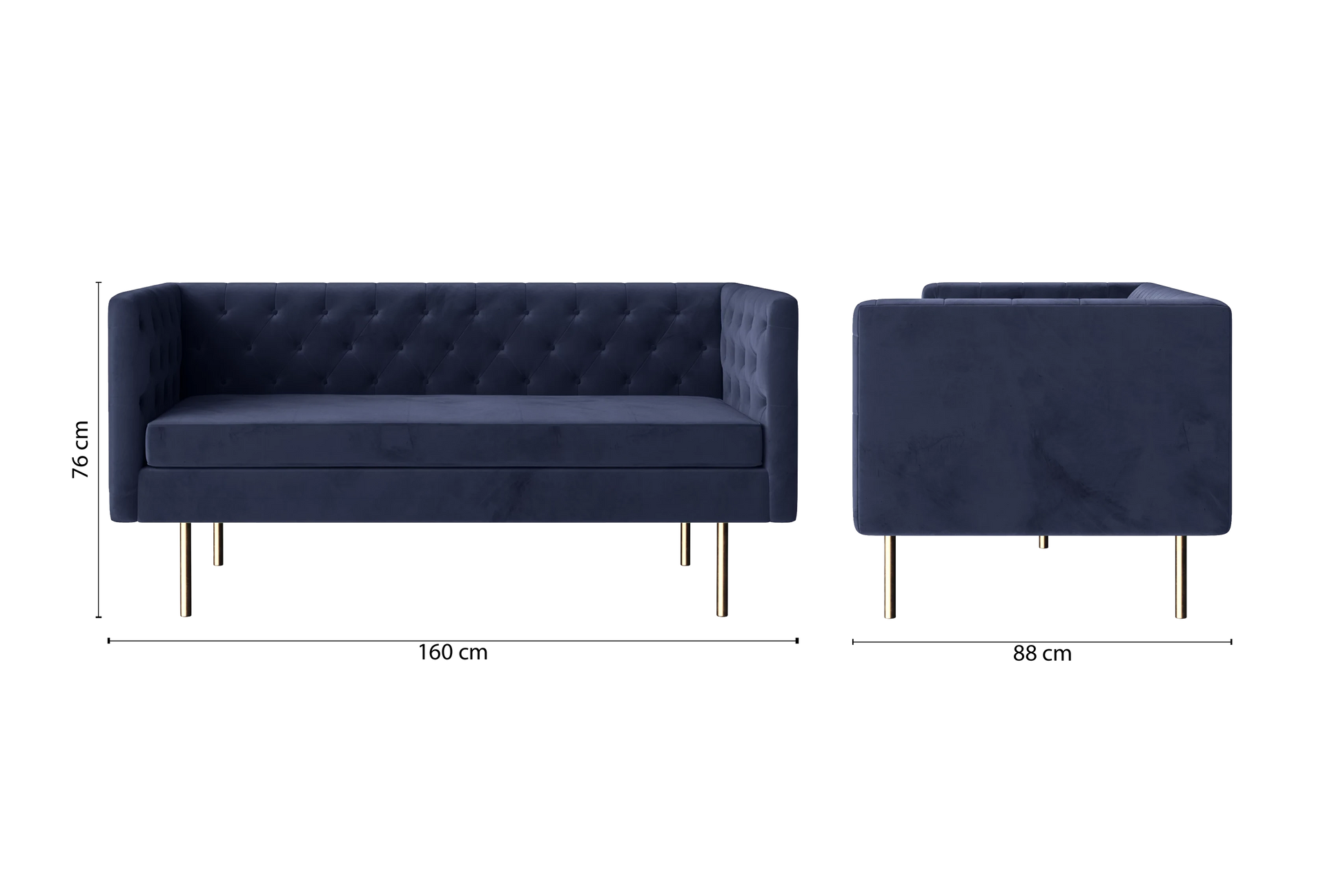 Spezia 2 Seater Sofa Dark Blue Velvet