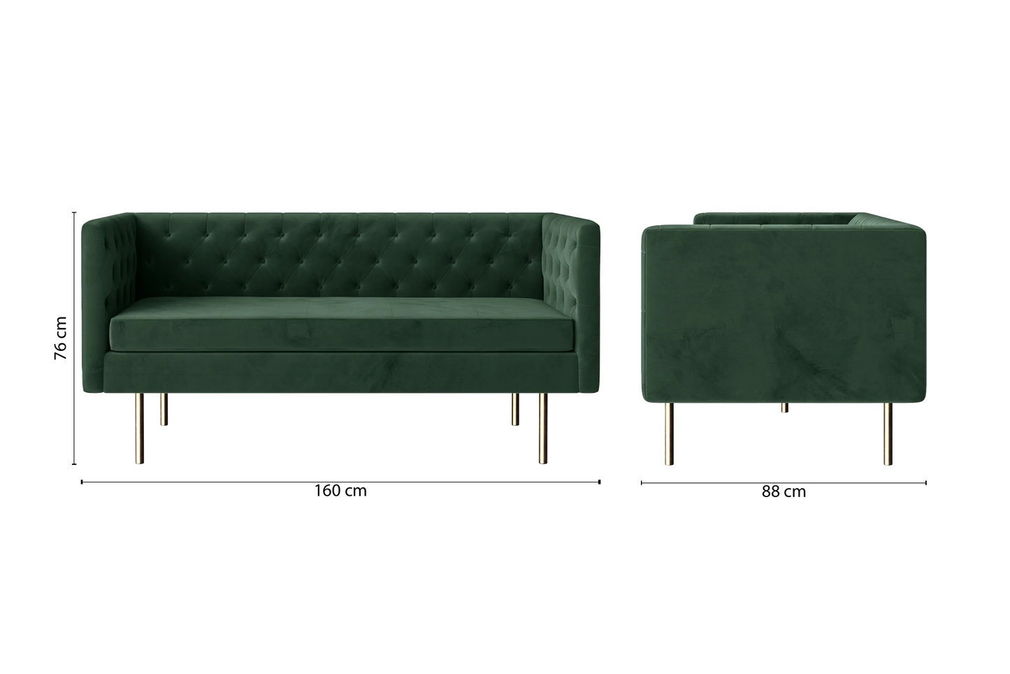 Spezia 2 Seater Sofa Green Velvet