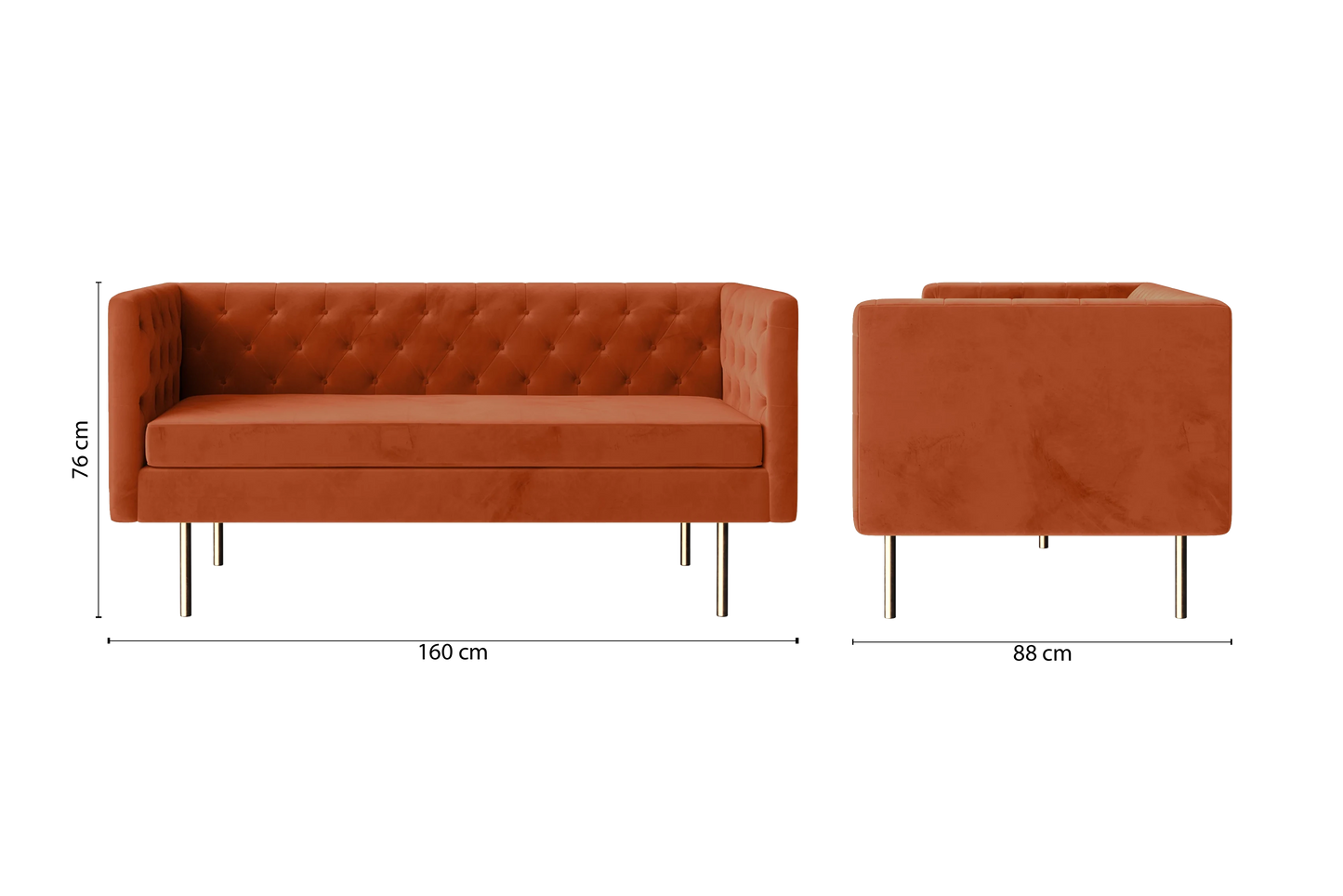 Spezia 2 Seater Sofa Orange Velvet