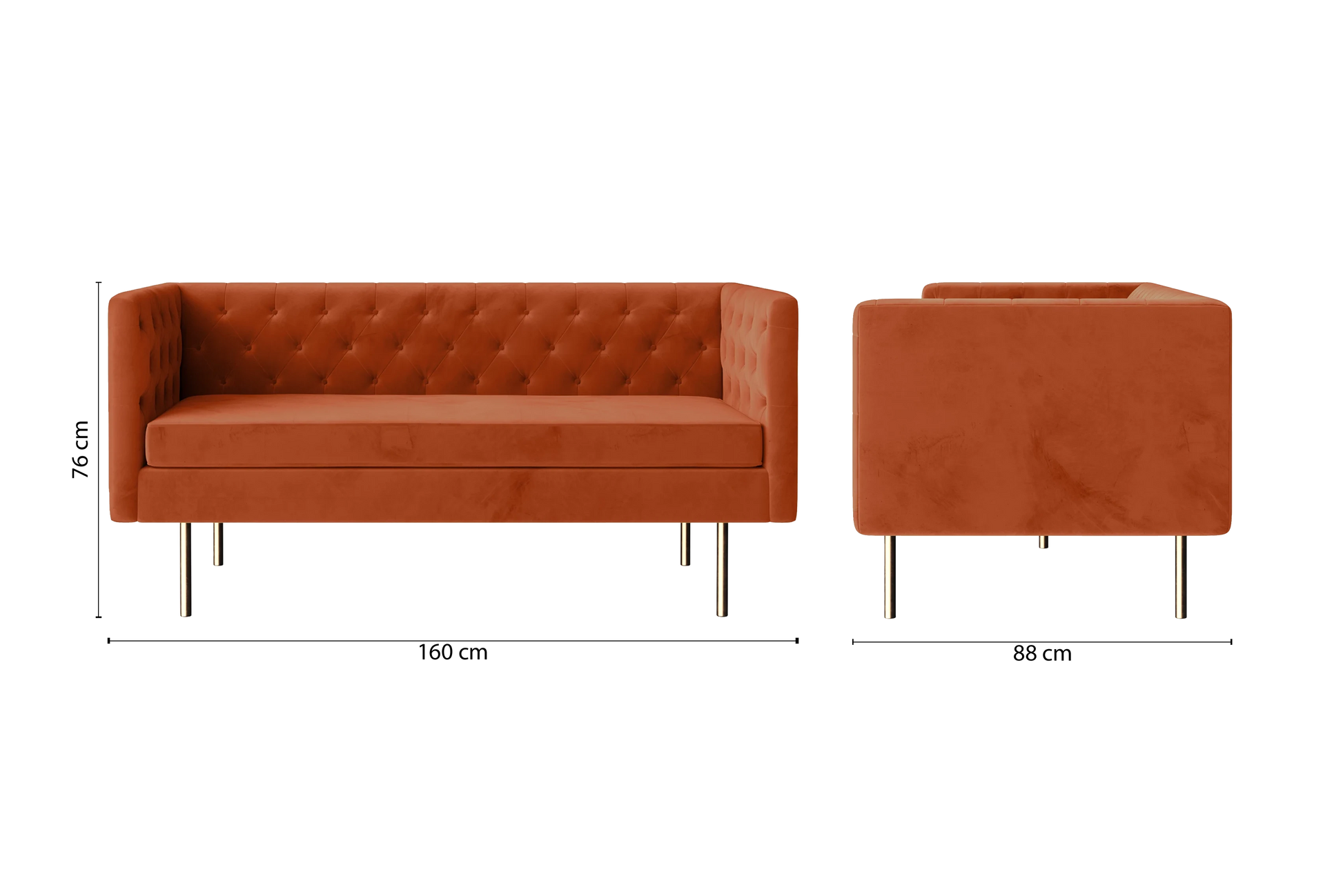 Spezia 2 Seater Sofa Orange Velvet