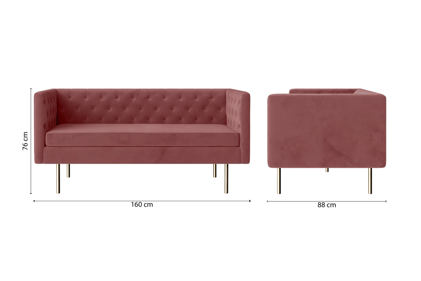 Spezia 2 Seater Sofa Pink Velvet