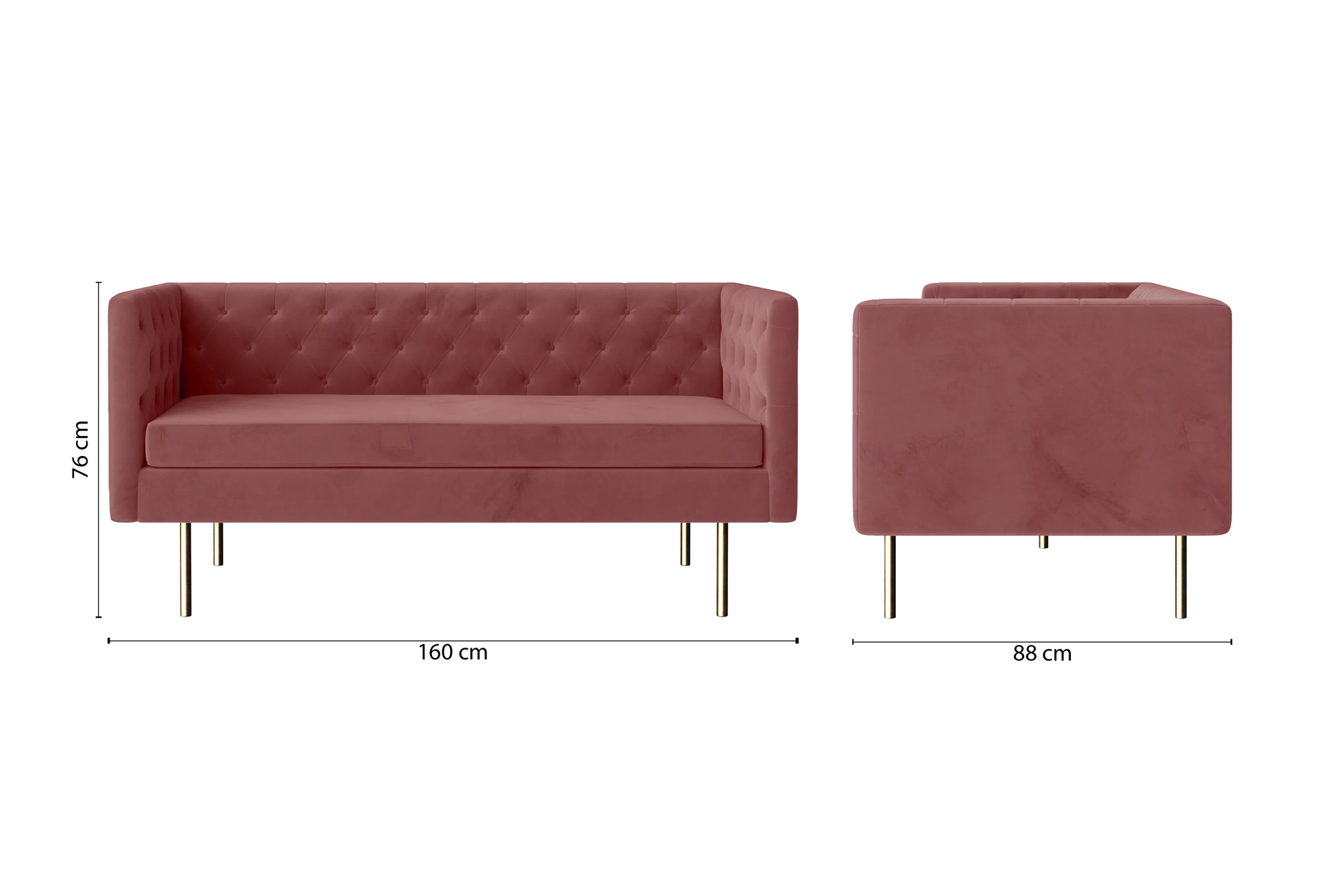 Spezia 2 Seater Sofa Pink Velvet