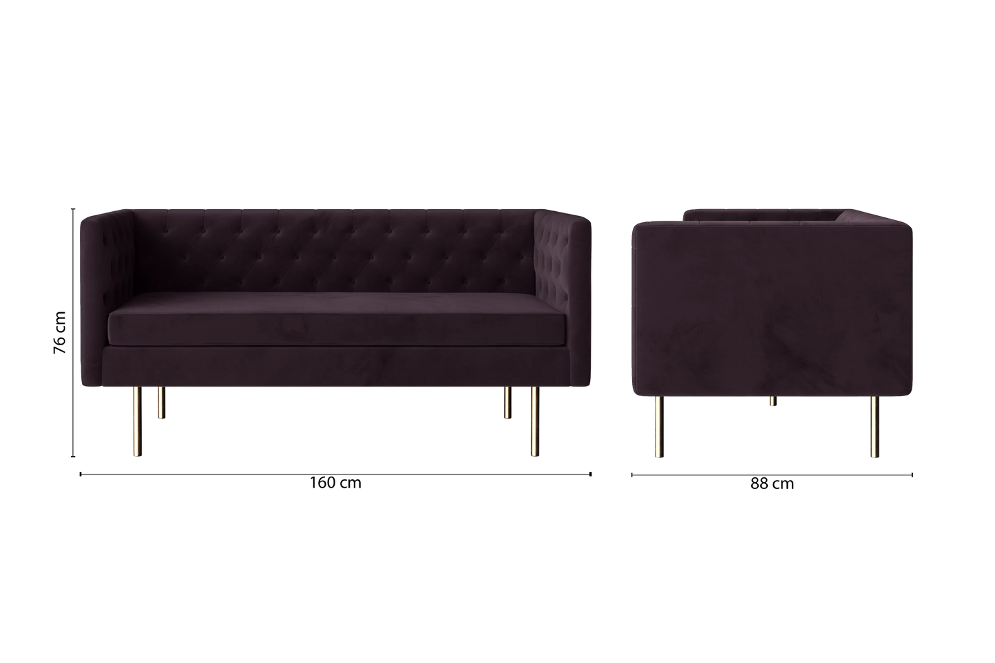 Spezia 2 Seater Sofa Purple Velvet