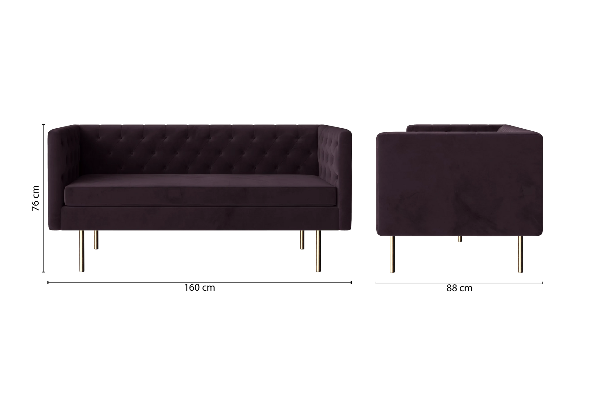 Spezia 2 Seater Sofa Purple Velvet