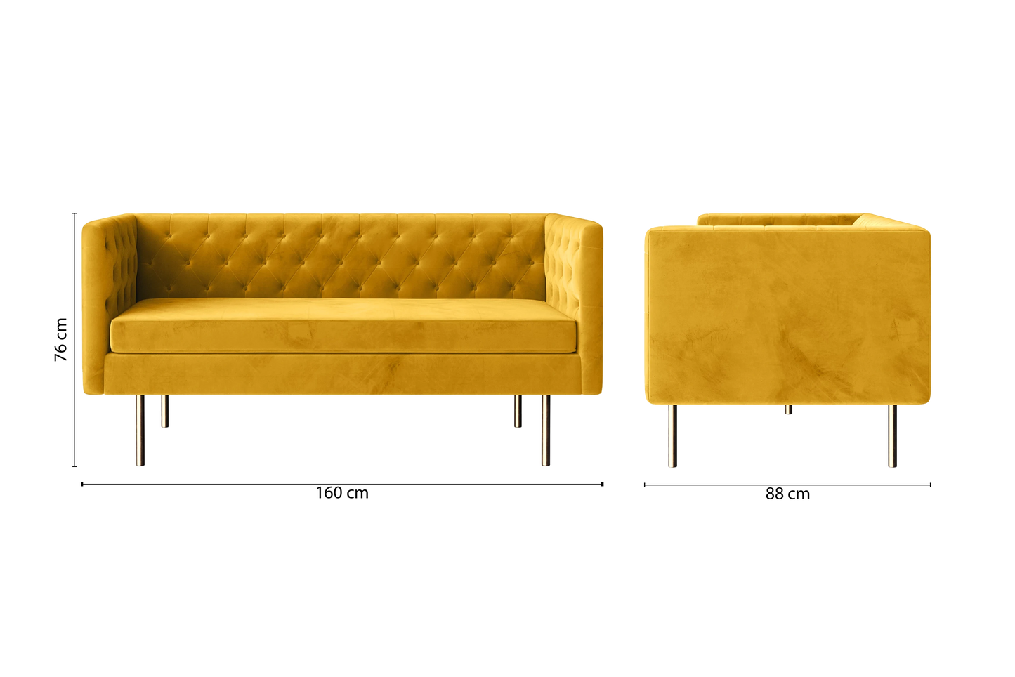 Spezia 2 Seater Sofa Yellow Velvet