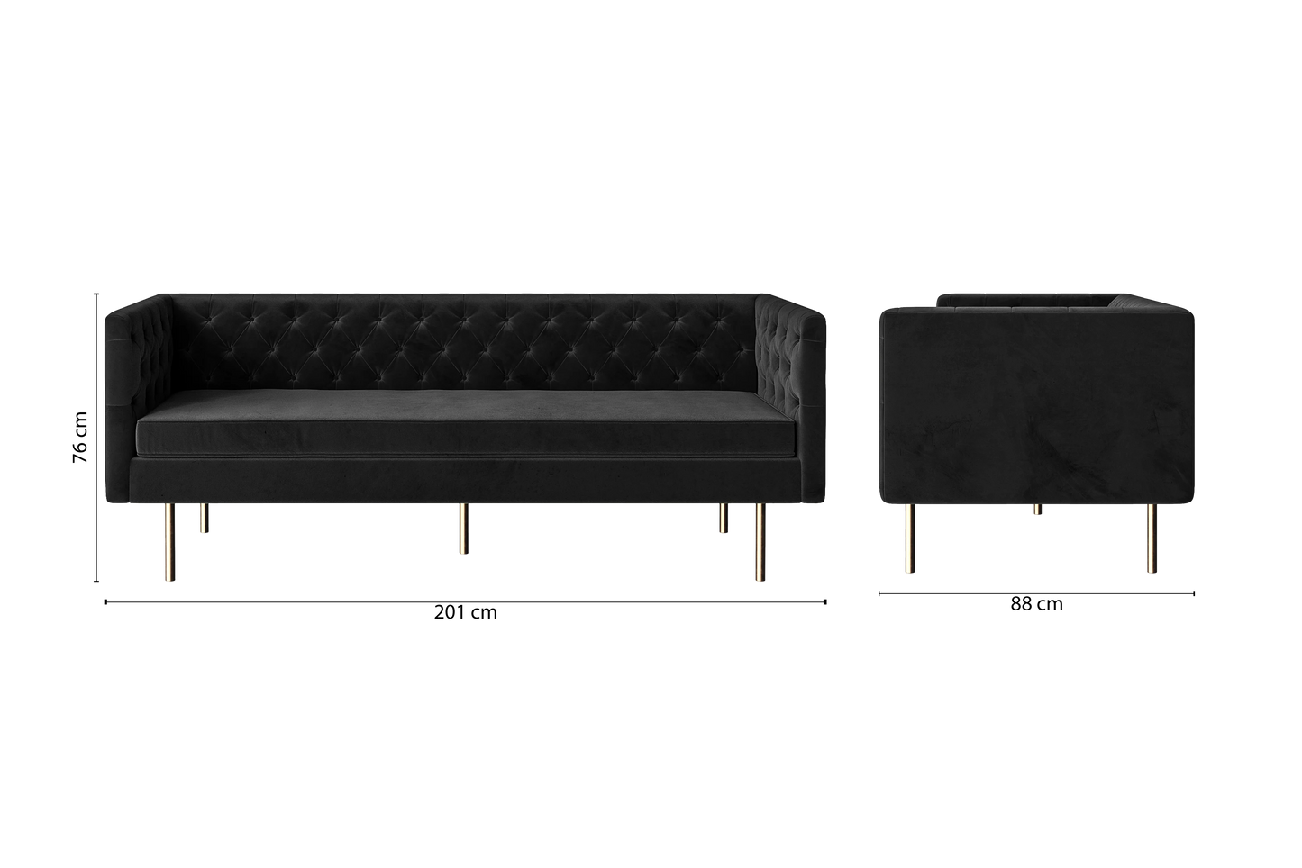 Spezia 3 Seater Sofa Black Velvet