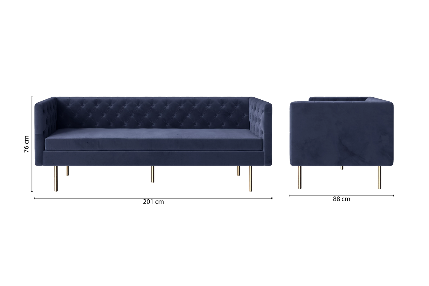 Spezia 3 Seater Sofa Dark Blue Velvet