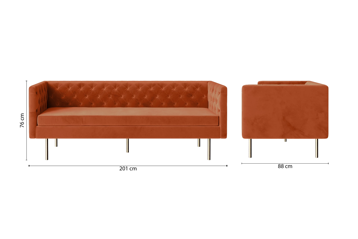 Spezia 3 Seater Sofa Orange Velvet