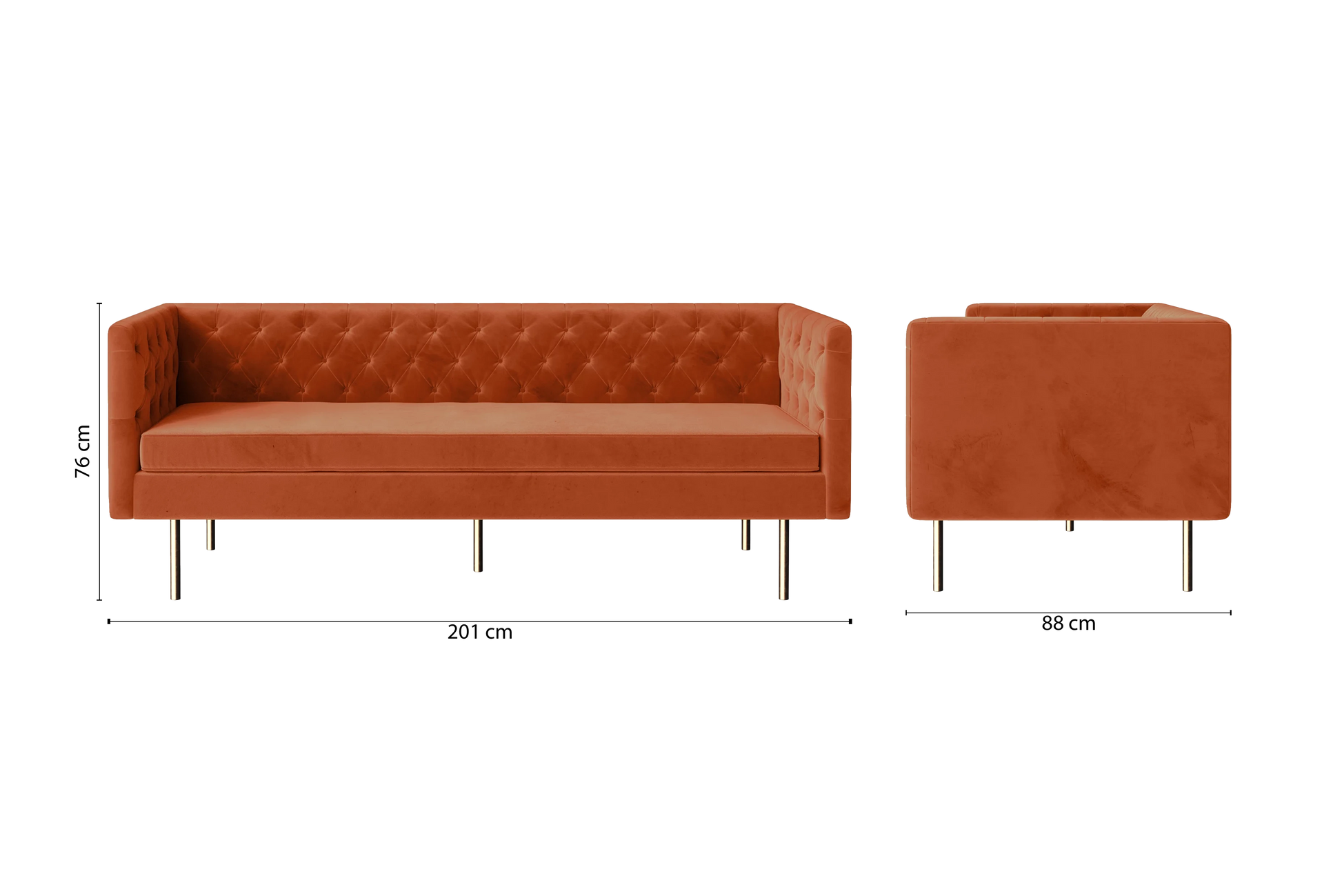 Spezia 3 Seater Sofa Orange Velvet