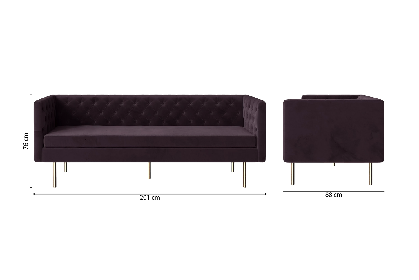 Spezia 3 Seater Sofa Purple Velvet