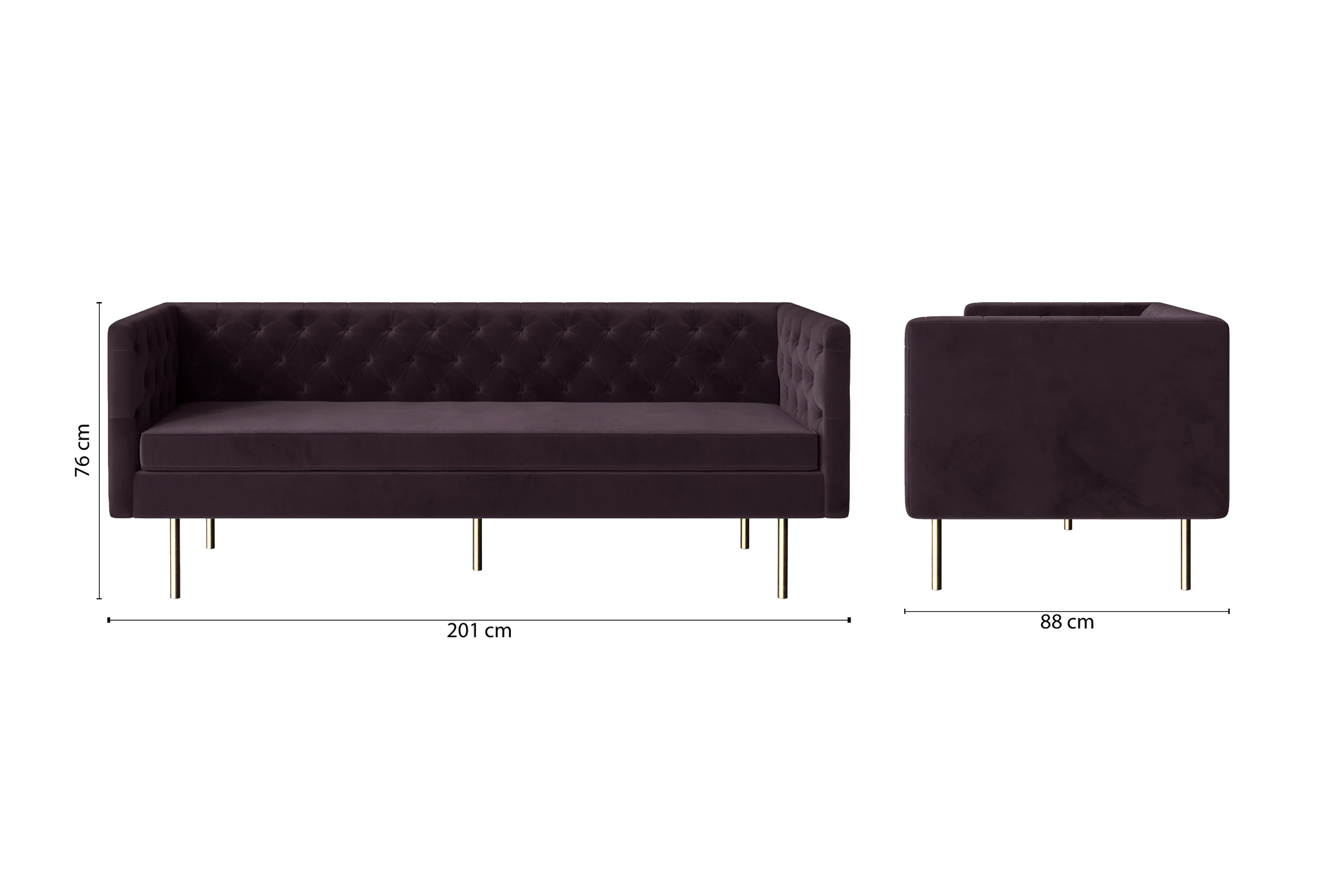 Spezia 3 Seater Sofa Purple Velvet