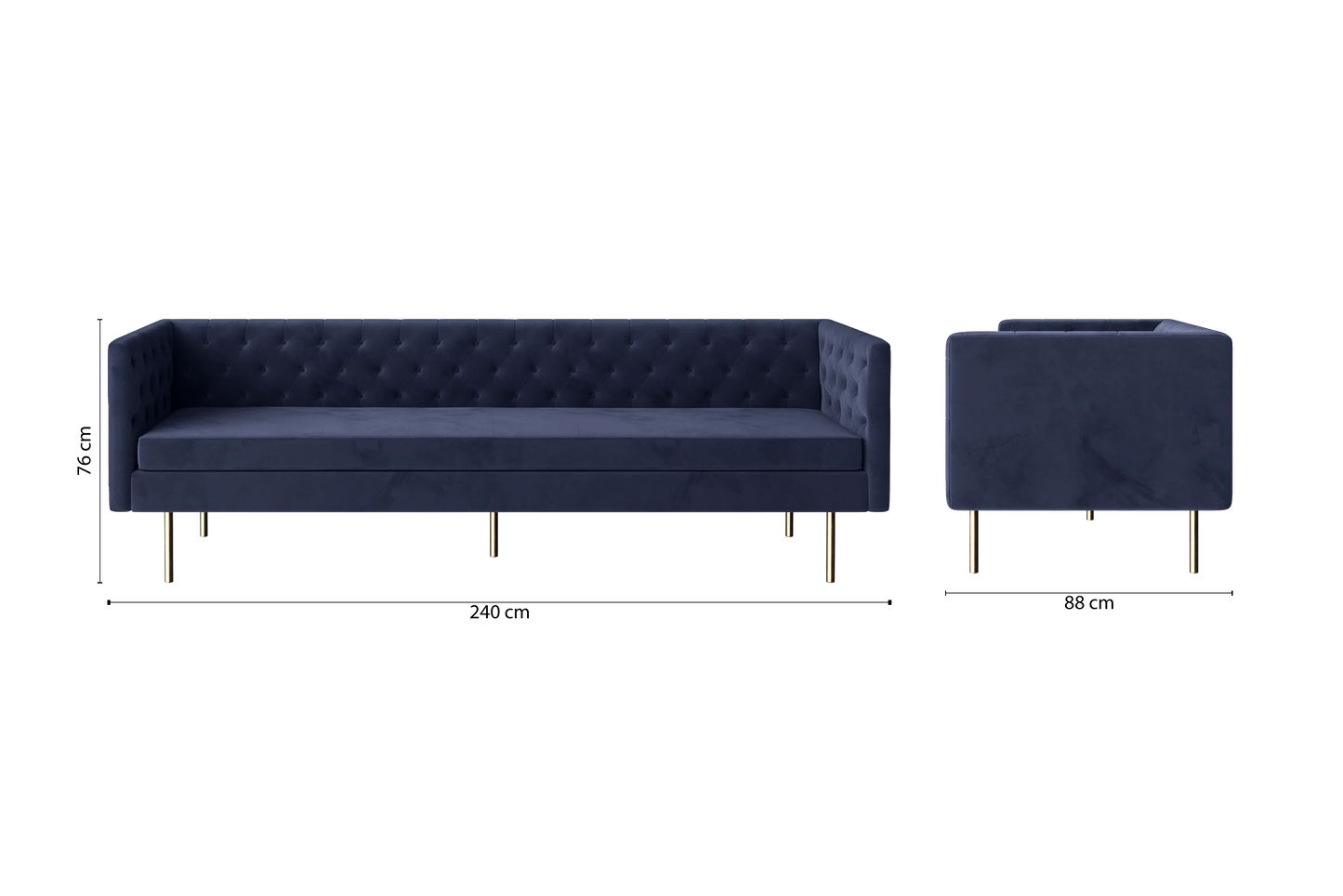 Spezia 4 Seater Sofa Dark Blue Velvet