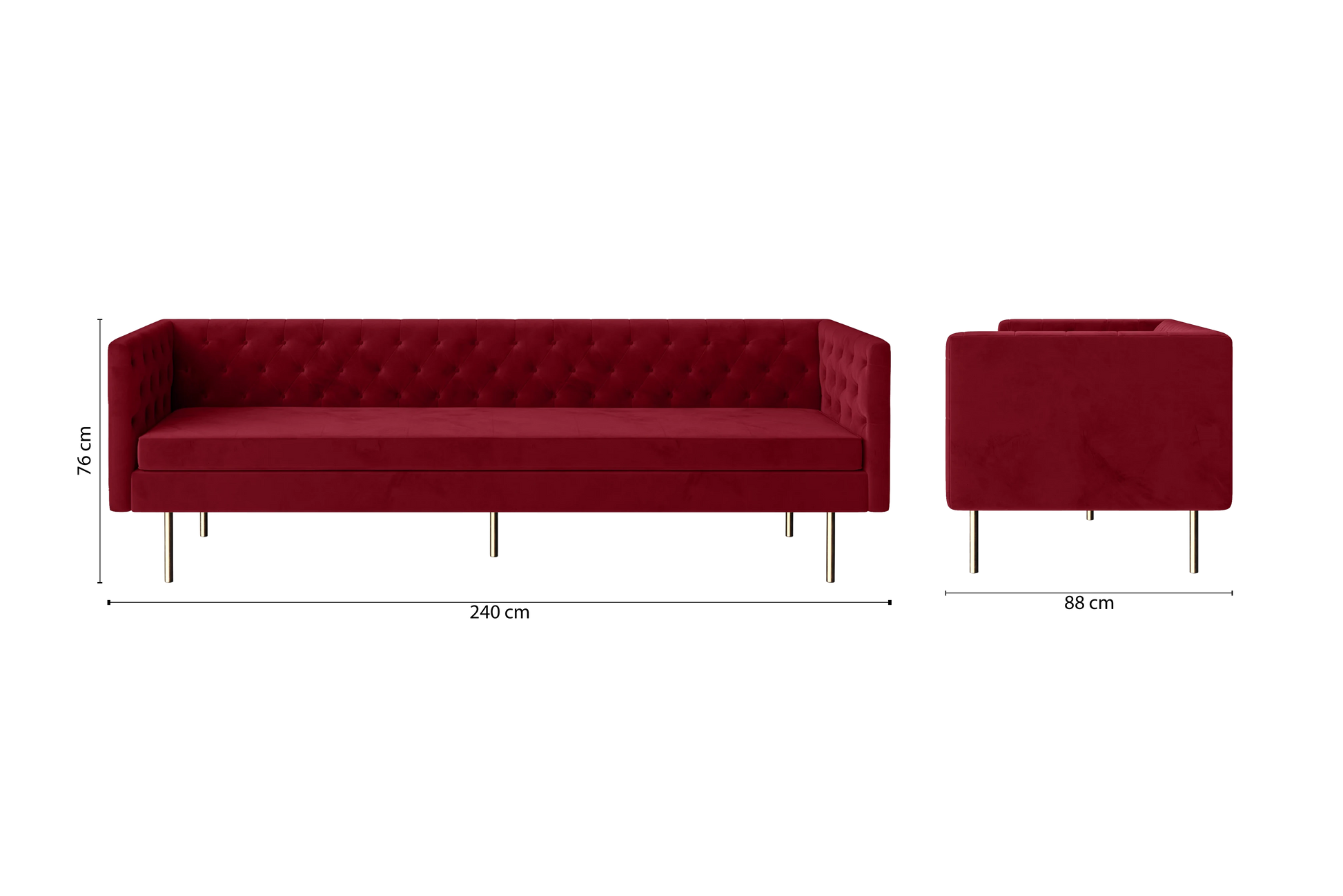 Spezia 4 Seater Sofa Red Velvet