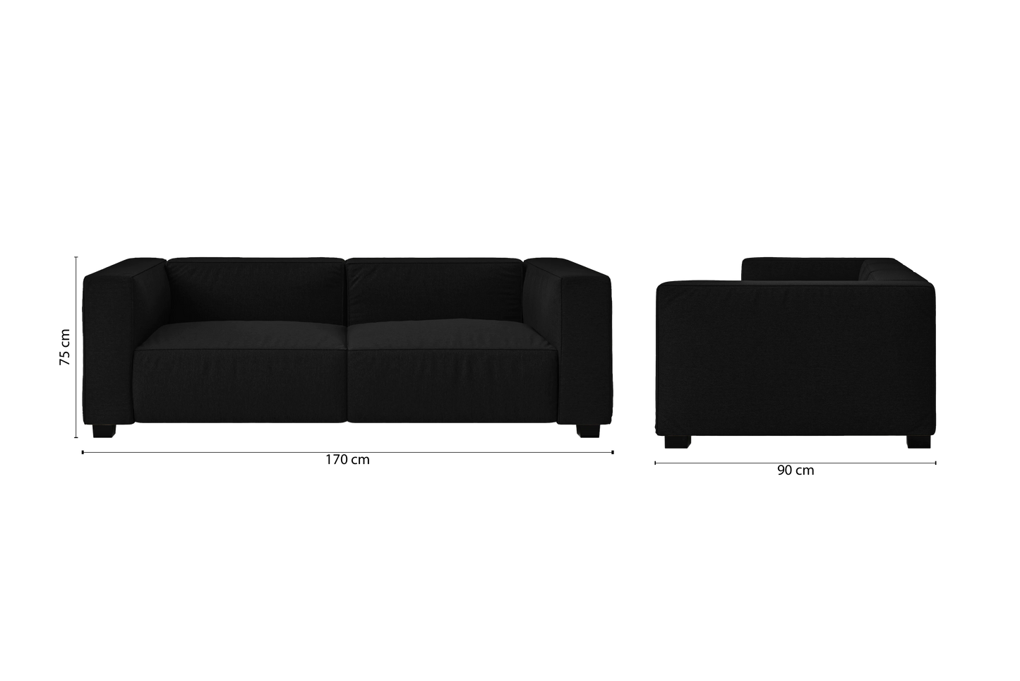 Taranto 2 Seater Sofa Black Linen Fabric