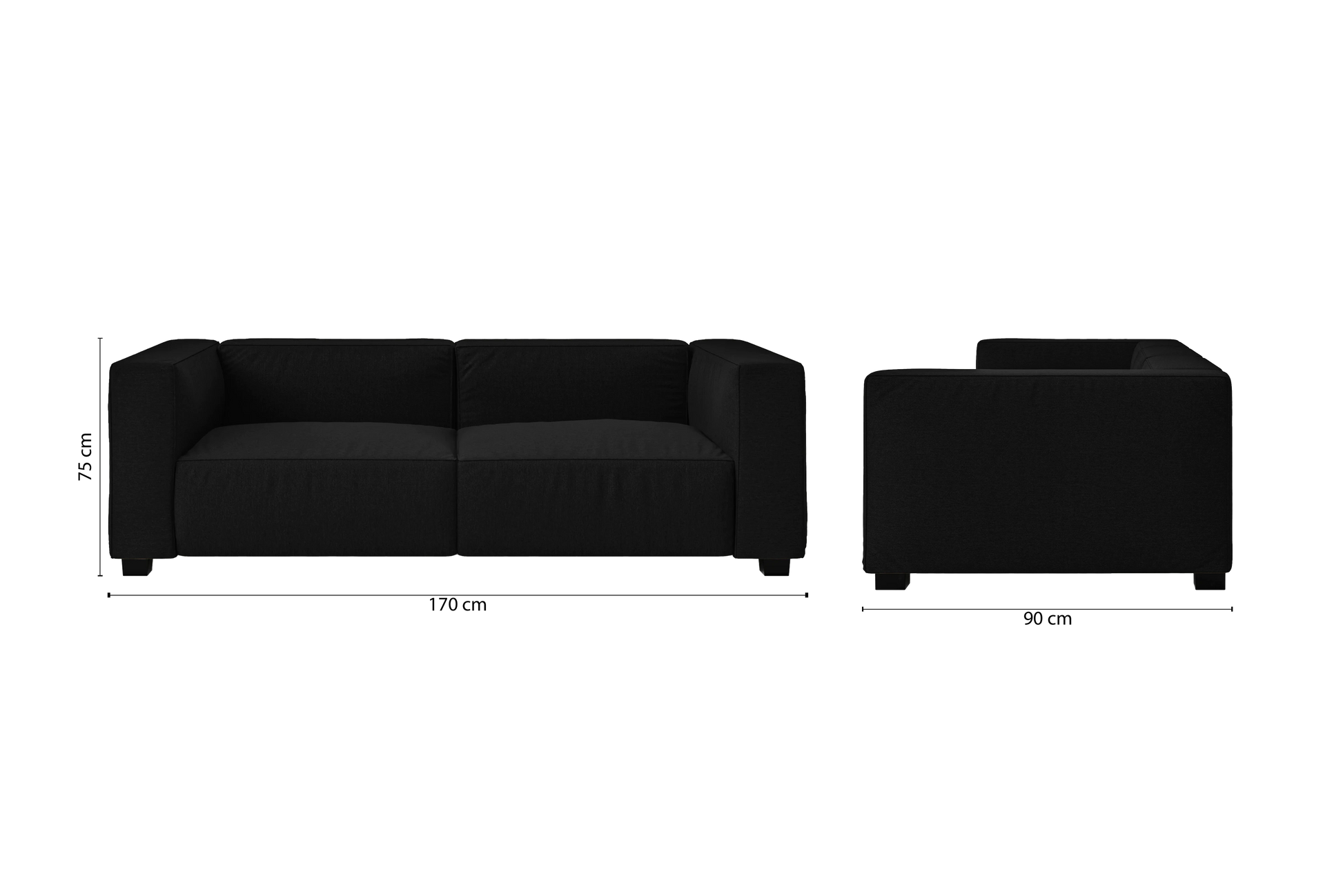 Taranto 2 Seater Sofa Black Linen Fabric