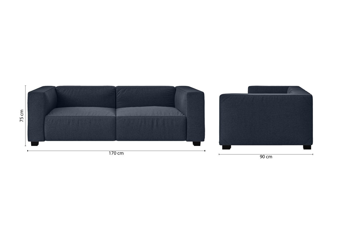 Taranto 2 Seater Sofa Dark Blue Linen Fabric