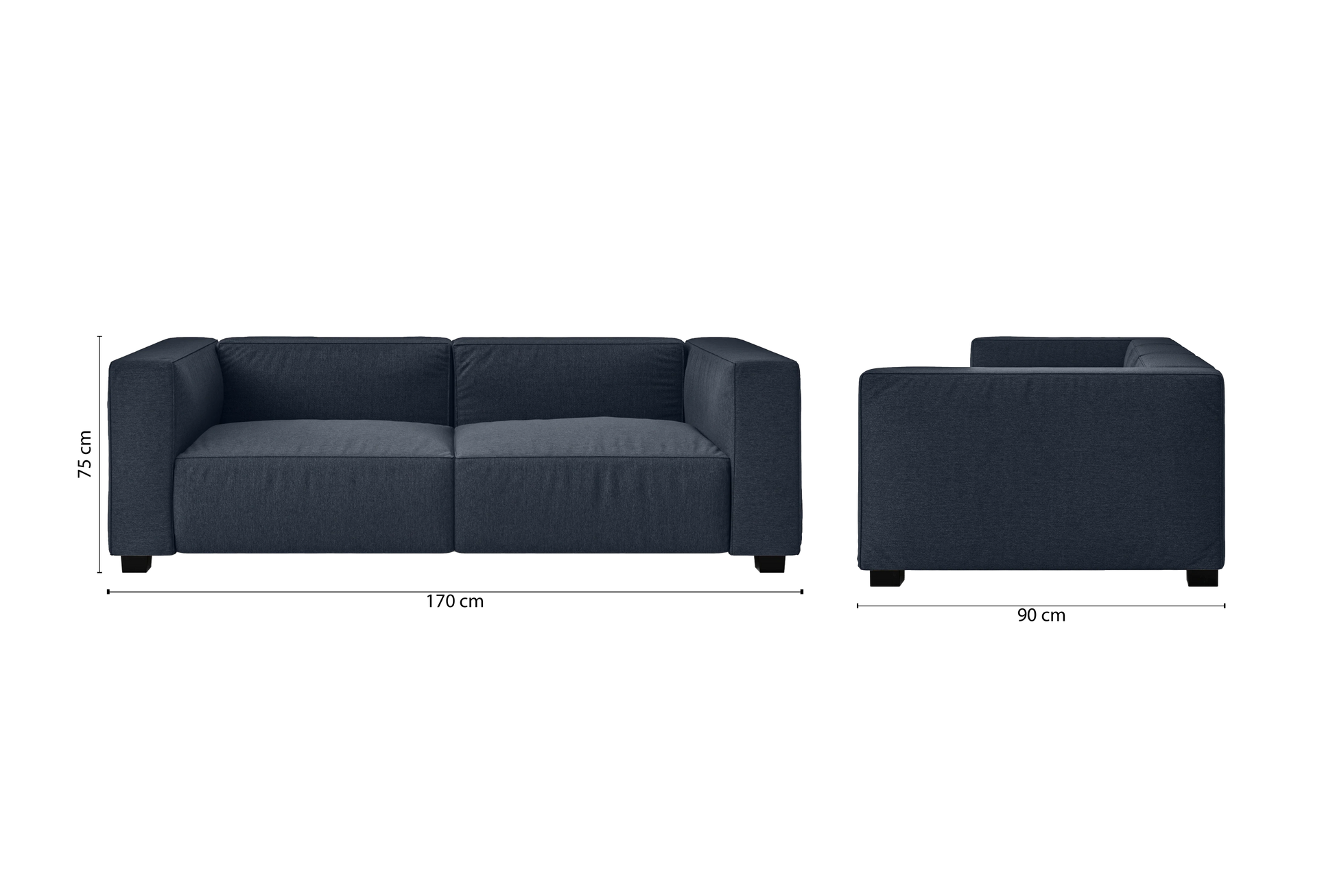 Taranto 2 Seater Sofa Dark Blue Linen Fabric