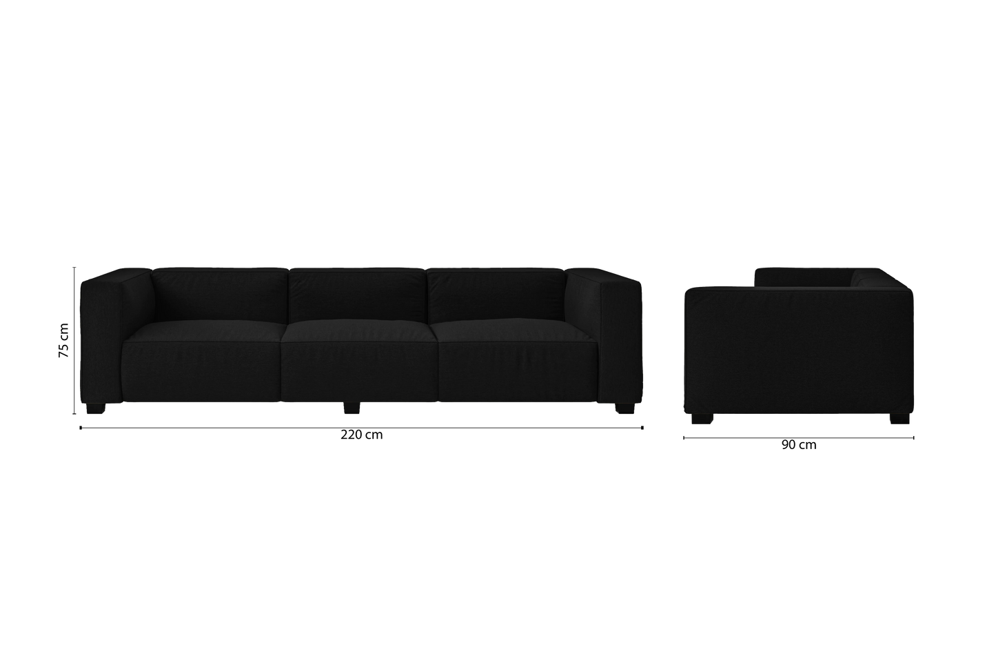 Taranto 3 Seater Sofa Black Linen Fabric