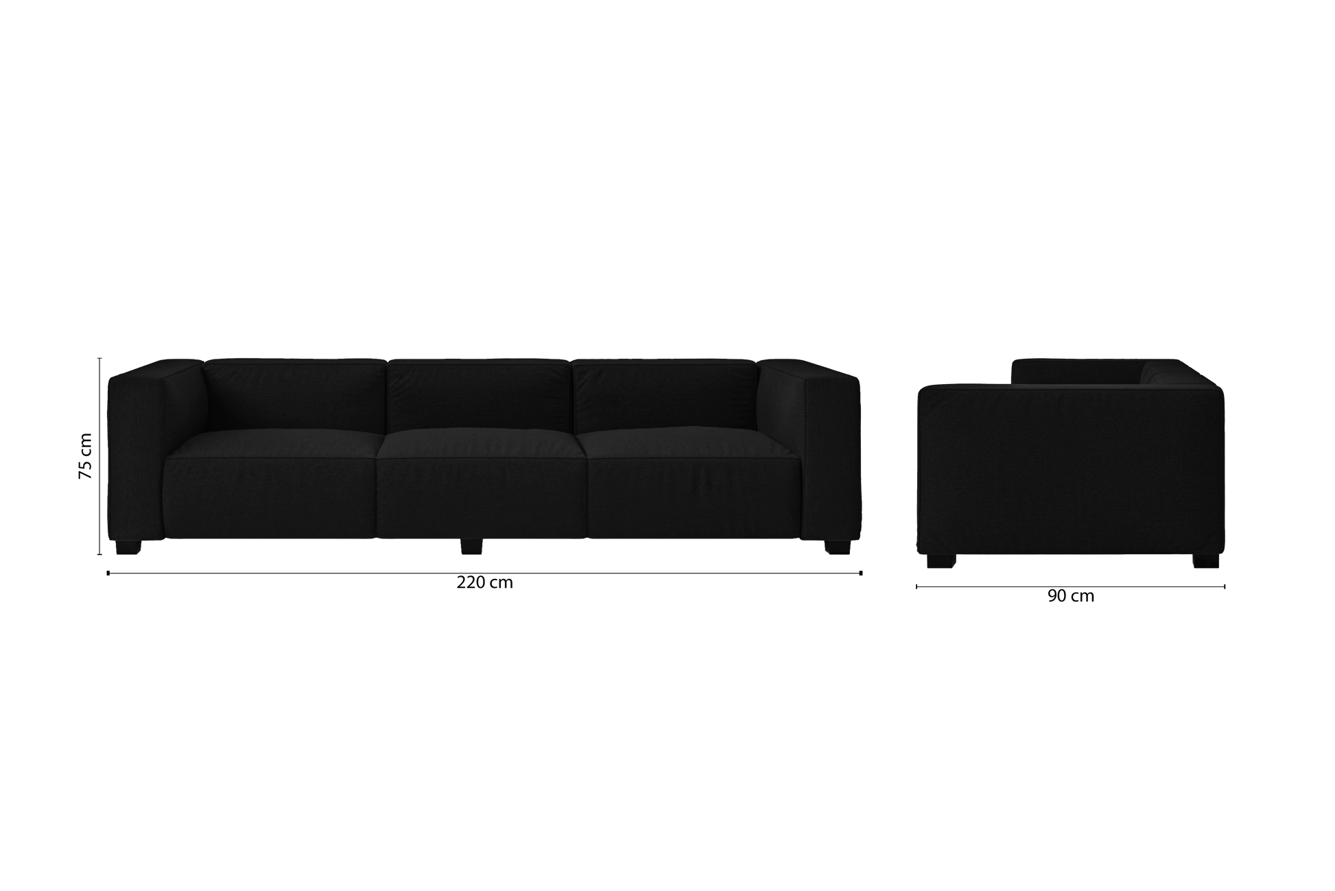 Taranto 3 Seater Sofa Black Linen Fabric