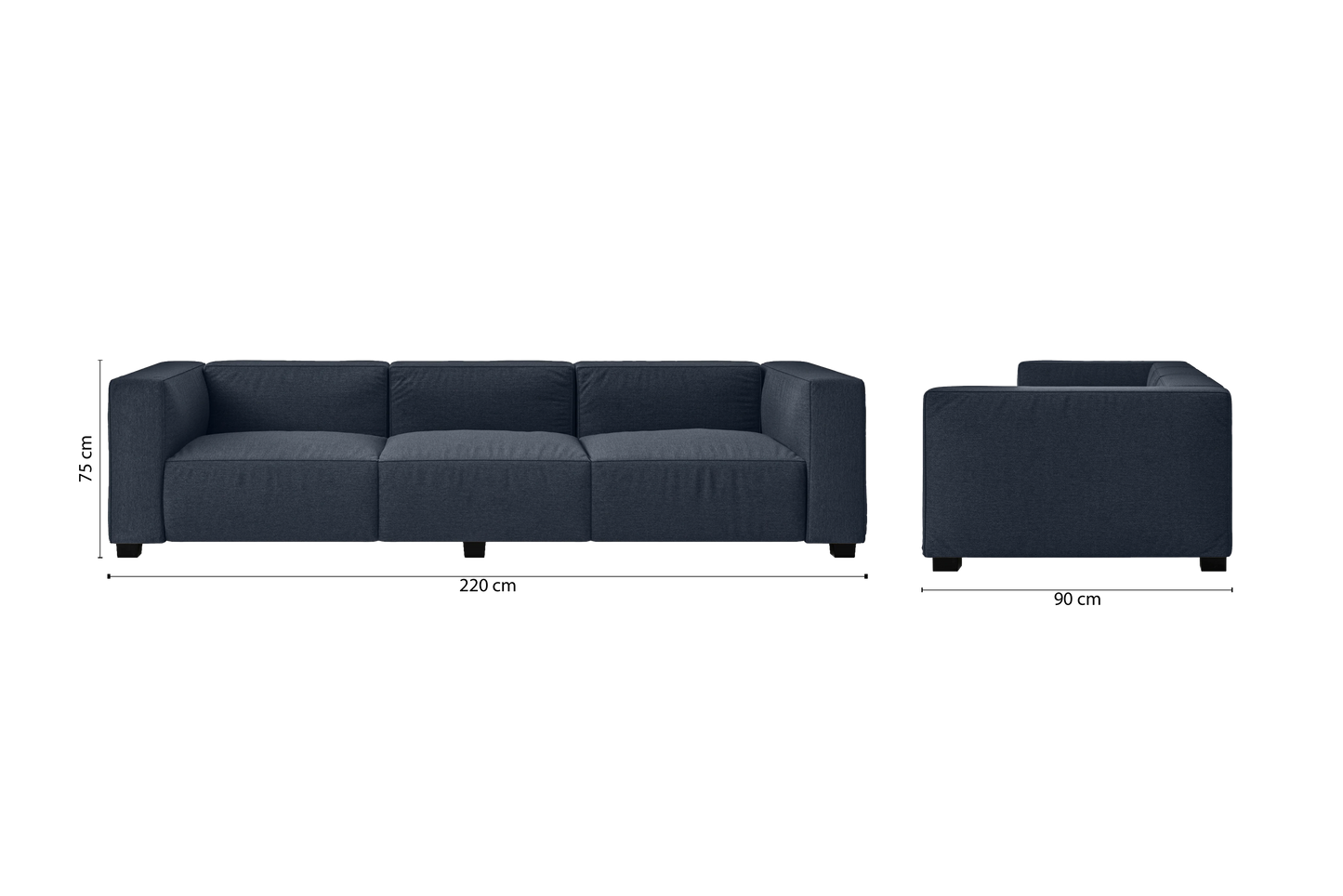 Taranto 3 Seater Sofa Dark Blue Linen Fabric