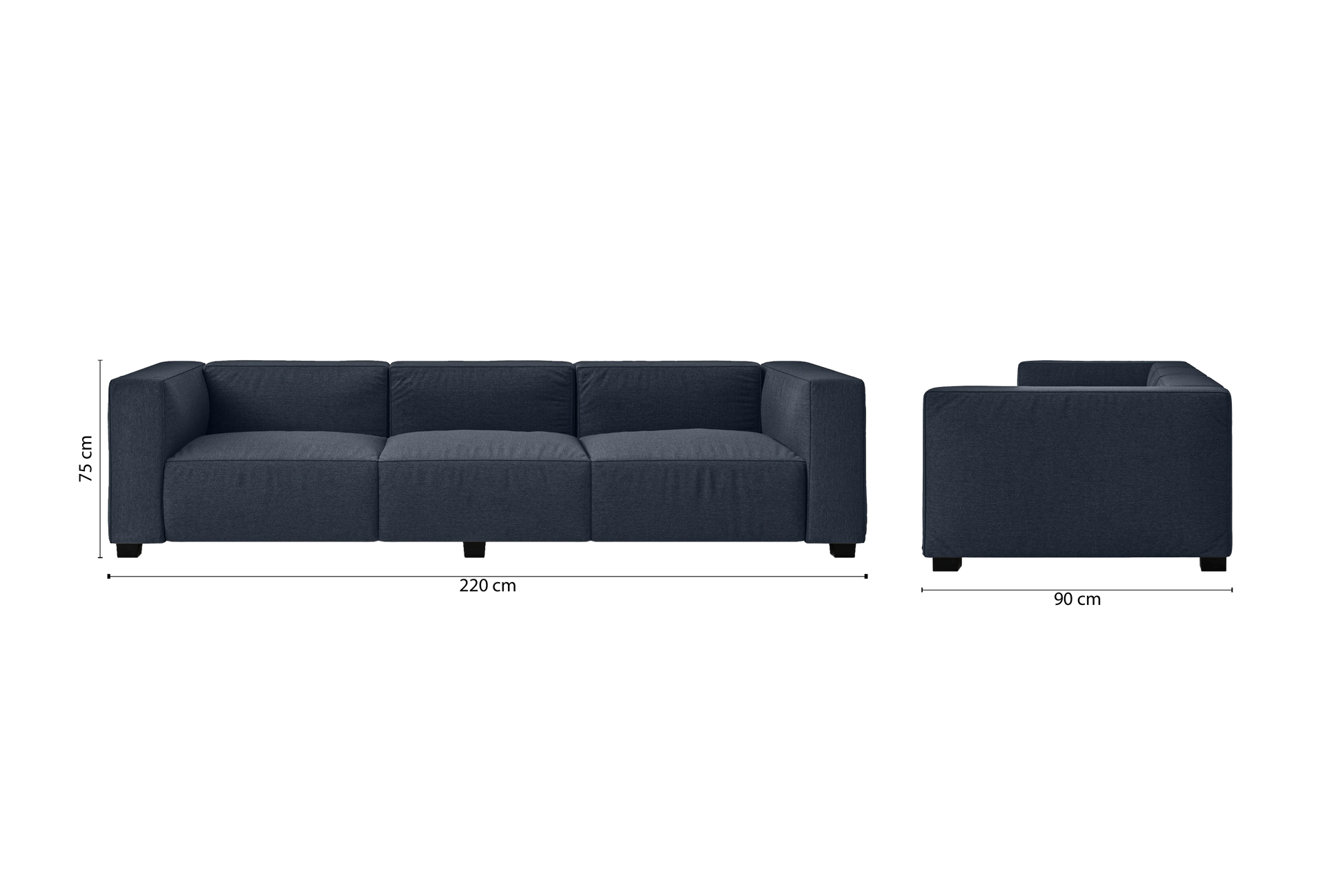 Taranto 3 Seater Sofa Dark Blue Linen Fabric