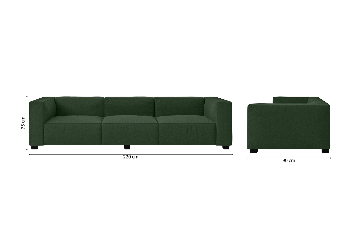 Taranto 3 Seater Sofa Forest Green Linen Fabric