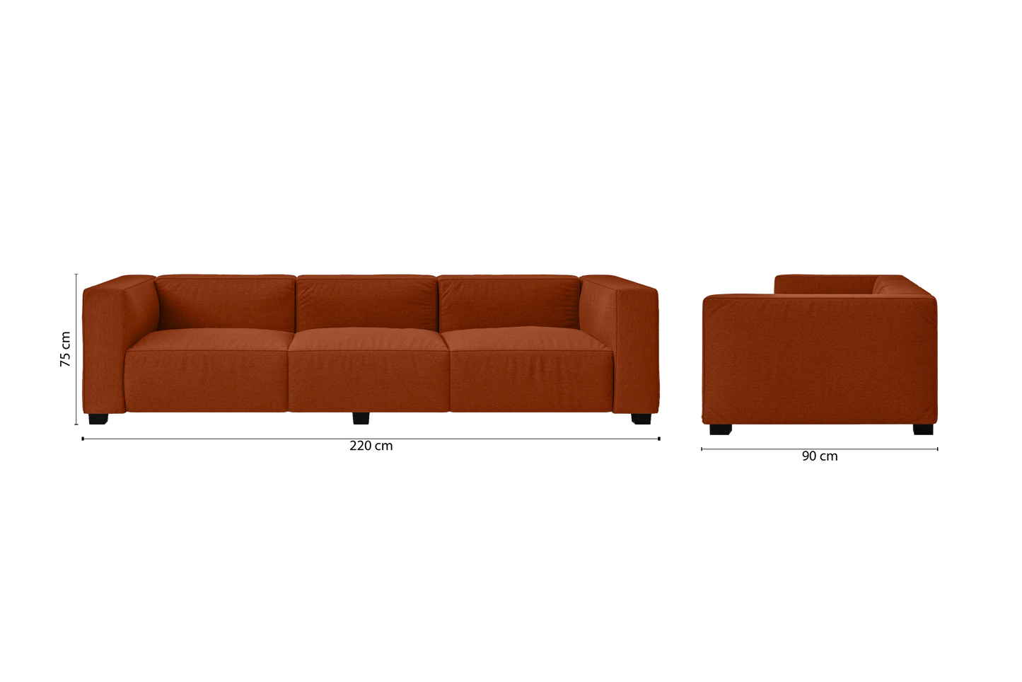 Taranto 3 Seater Sofa Orange Linen Fabric