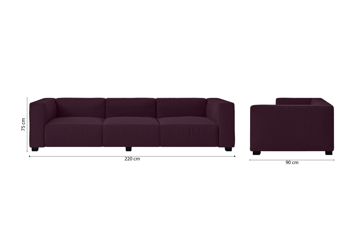 Taranto 3 Seater Sofa Purple Linen Fabric