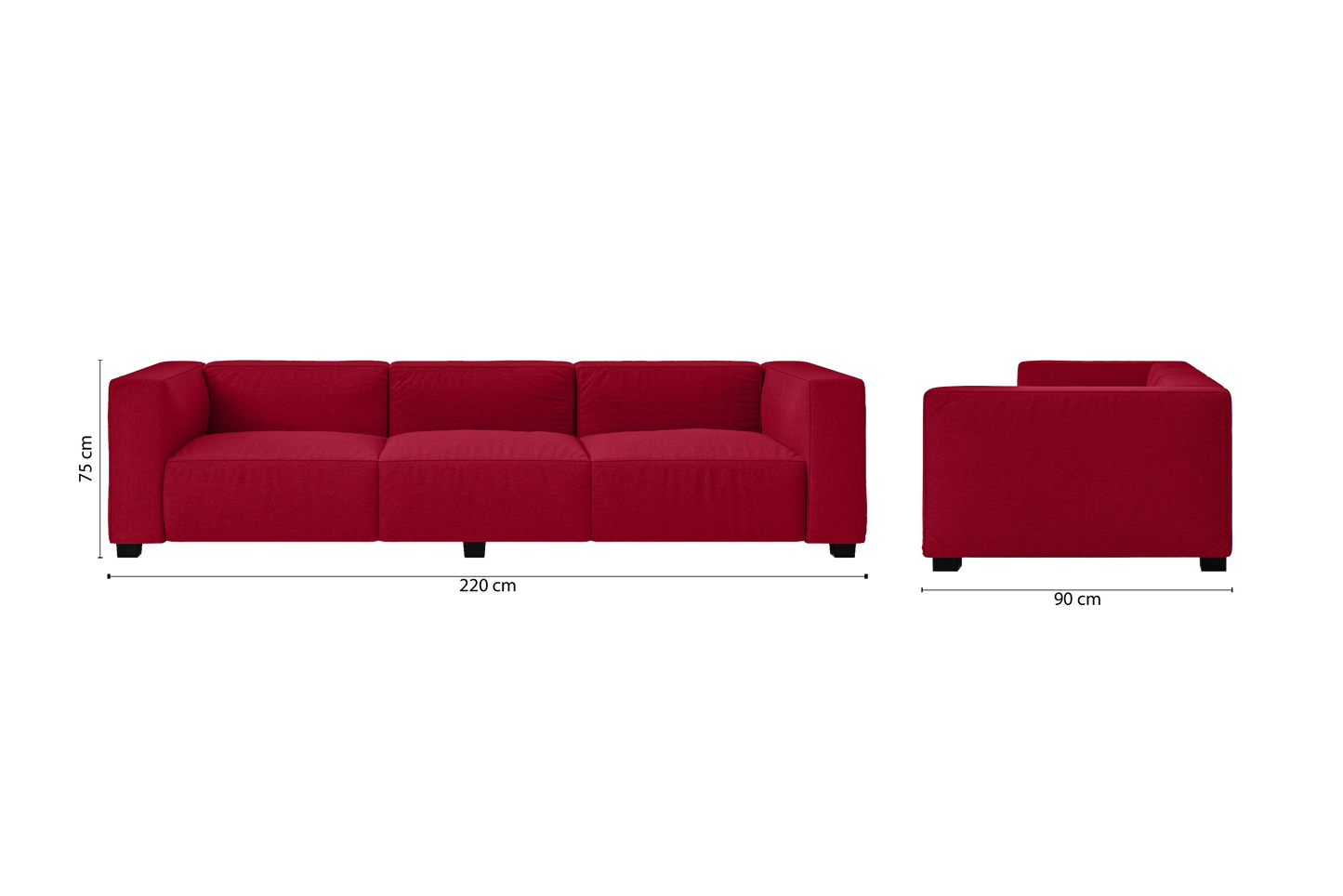 Taranto 3 Seater Sofa Red Linen Fabric