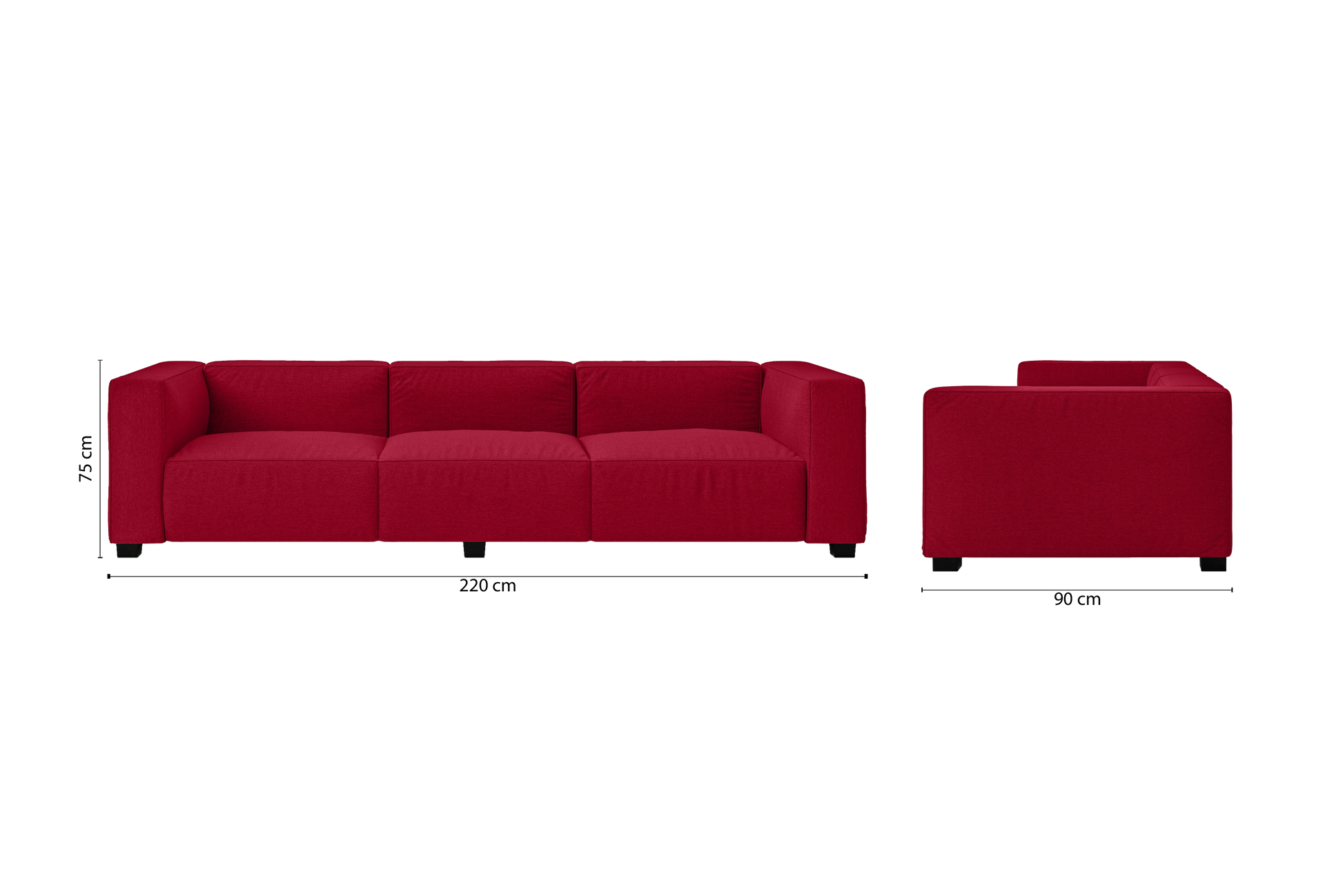 Taranto 3 Seater Sofa Red Linen Fabric